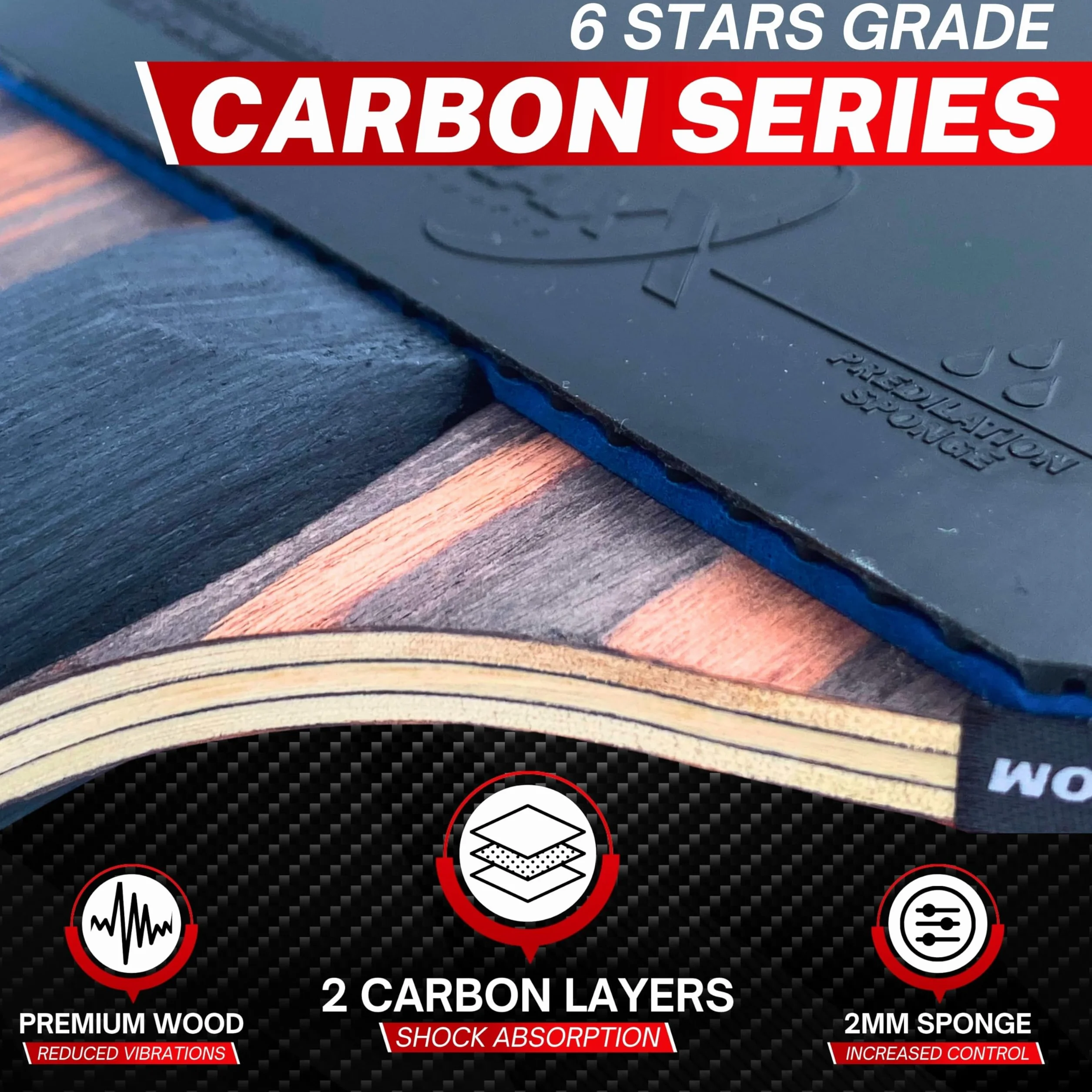 Pala Ping Pong Carbon Raqueta de Carbono Profesional 2 mm Esponja