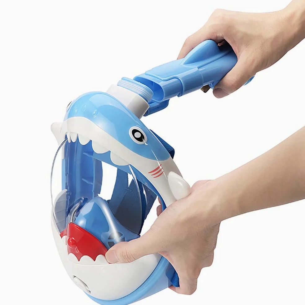 Snorkel Set Full Face Snorkeling Set Easy Breathing Antivaho Antifugas, Correa Ajustable para la Cabeza Montaje de cámara Desmontable Set de Buceo para niños
