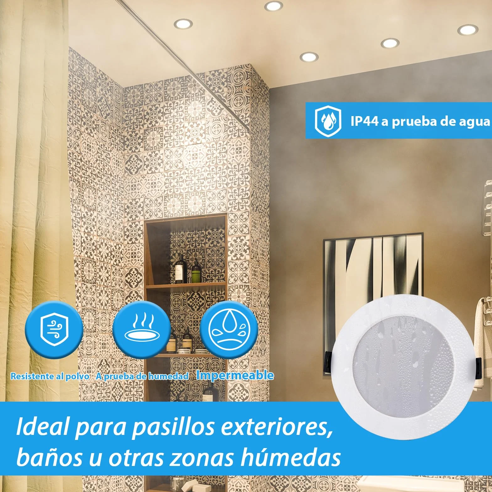 Focos LED empotrables 7W IP44 blanco cálido frío 3000K 4000K 6000K Ø95-110mm Lote 20