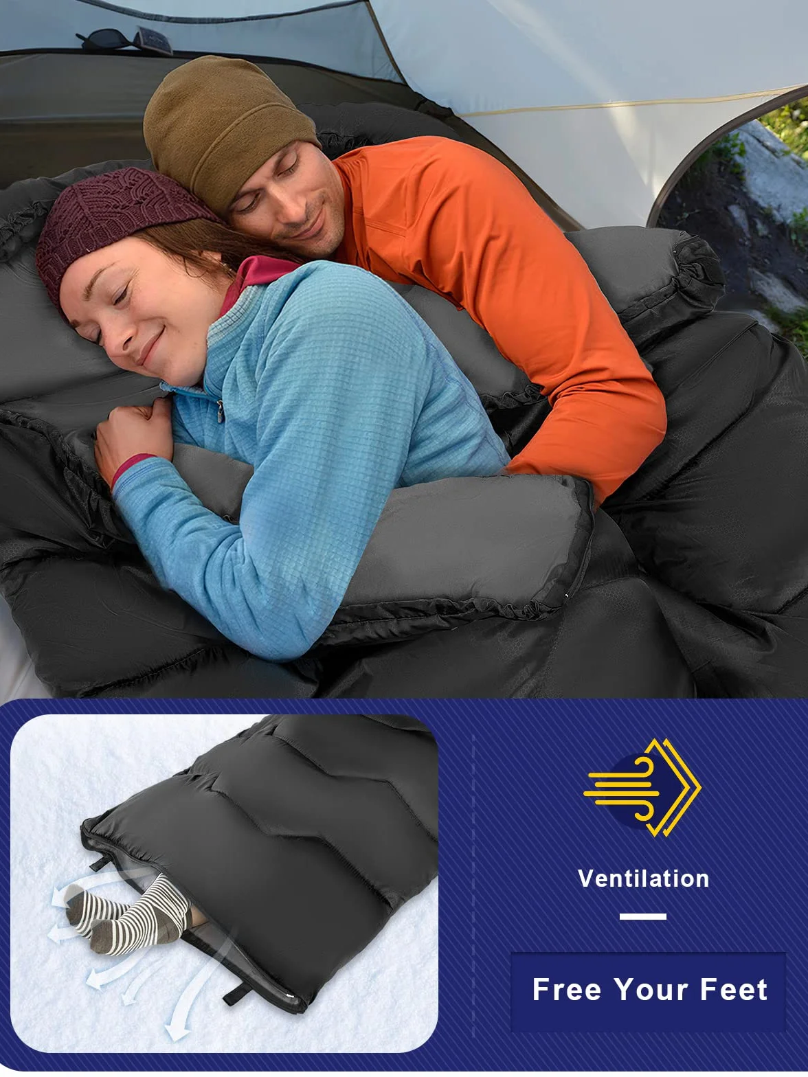 Forceatt Saco de Dormir para Adultos (210x80CM) -7~20°C Saco de Dormir Compacto 4 Estaciones, Saco de Dormir Invierno a Prueba de Agua y Desgarros,Lgrande para Camping y Senderismo.