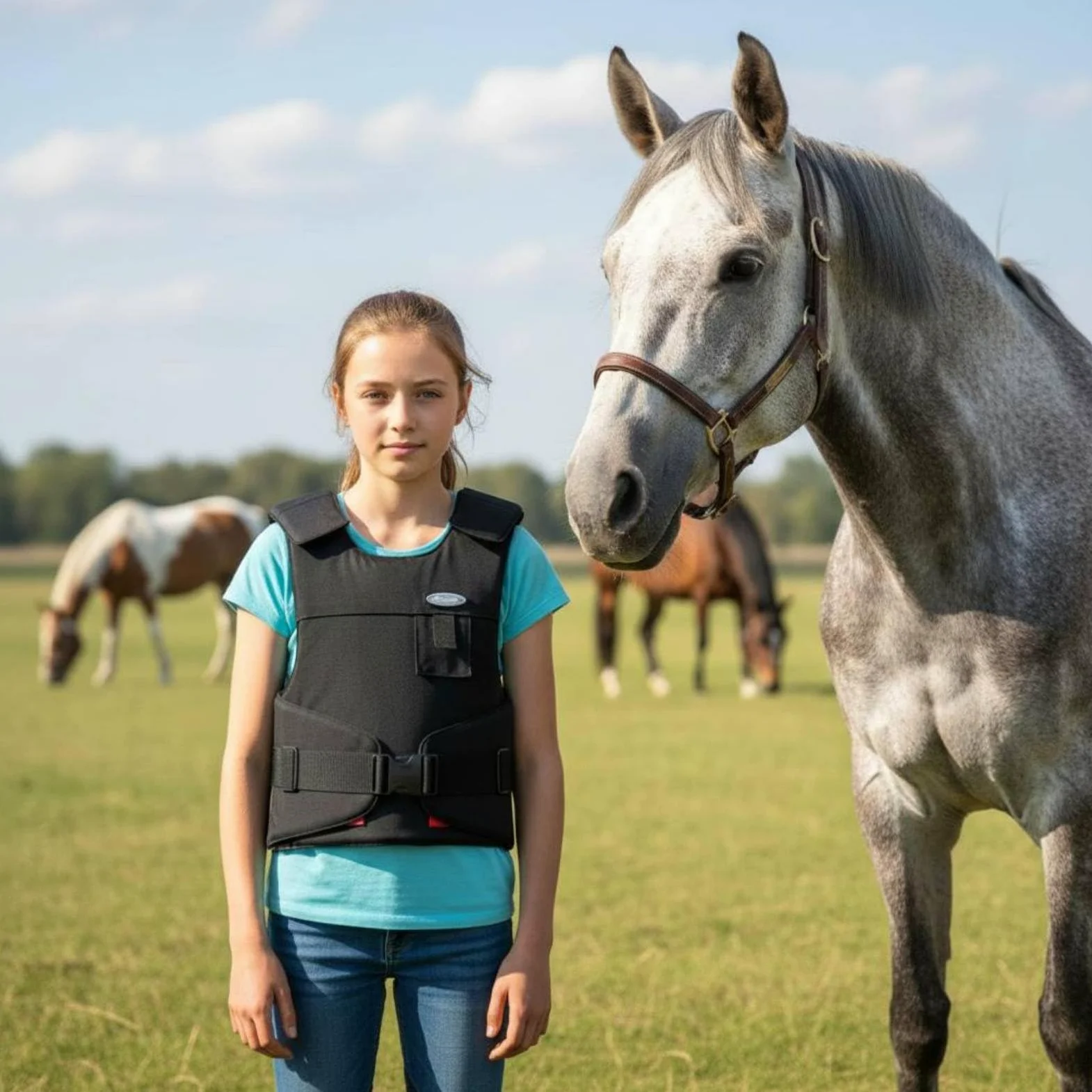 Gralara Chaleco de Equitación Infantil Protector de Montar para Protector Torácico Poliéster Liviano Que Permite Movimiento con Correas