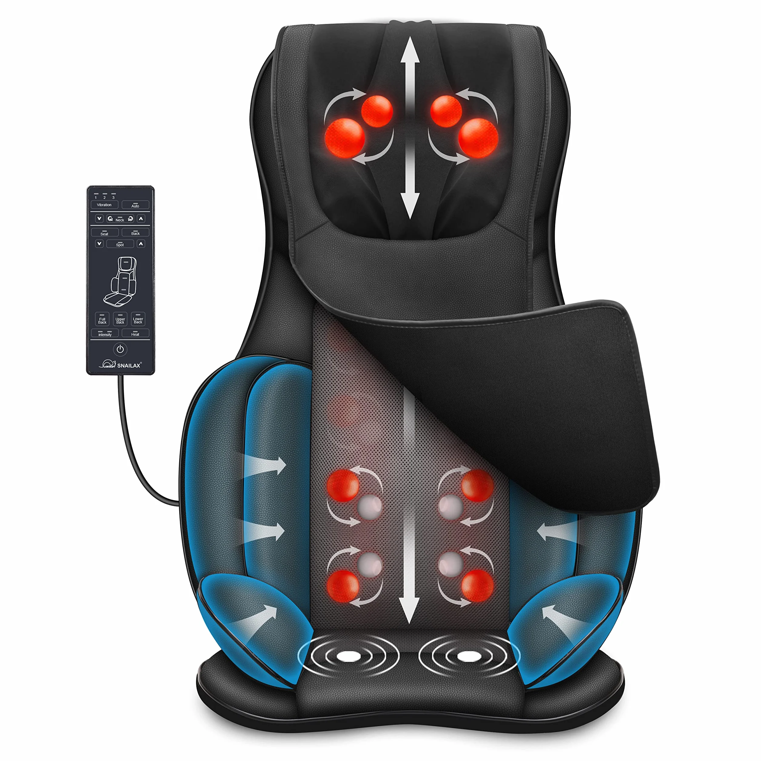 Snailax Asiento de Masaje Shiatsu con Calor, Cojín de Masaje 4D, Masajeador Eléctrico de Cuerpo Completo para Espalda y Cuello