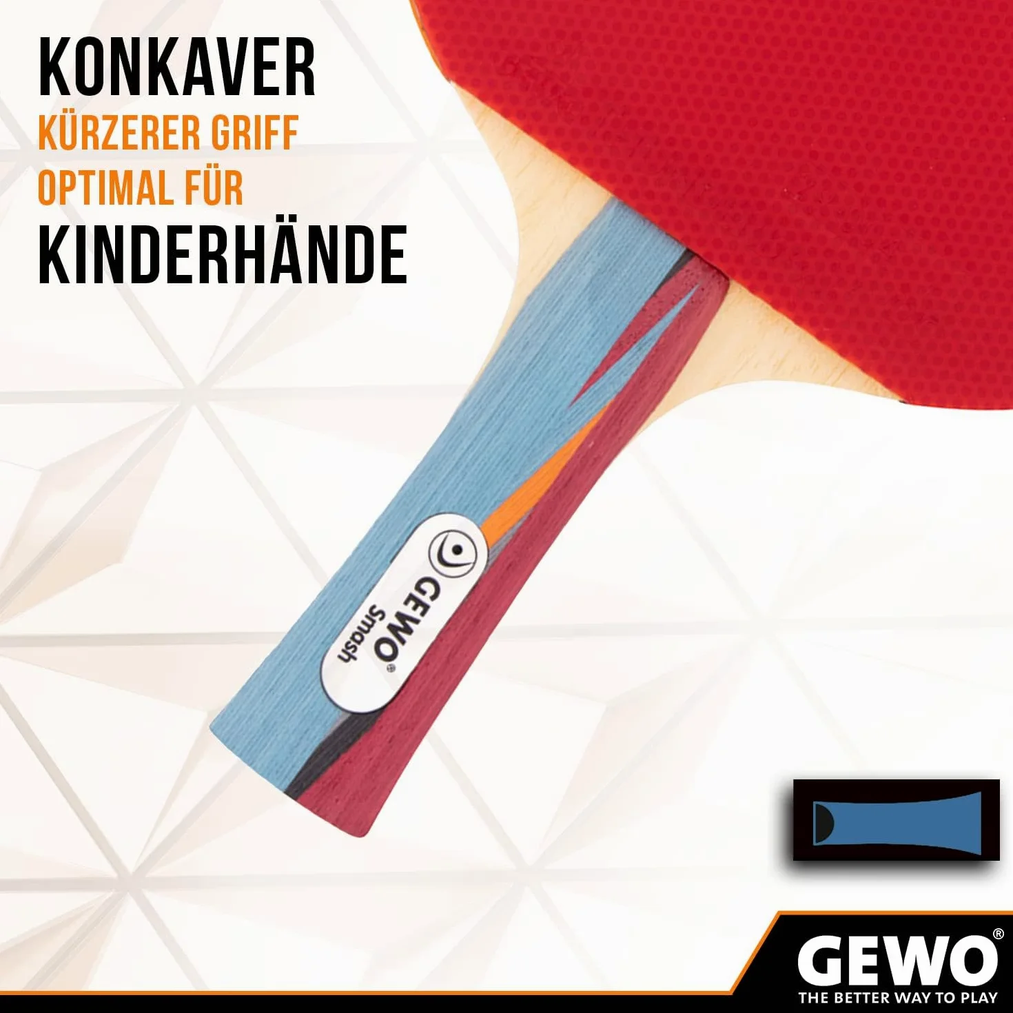 GEWO SMASH Tischtennisschläger - ITTF genehmigter Allroundschläger für Kinder, Wettkampf-Komplettschläger mit kontrolliertem Thunderball 2 Belag und hohen Rotationseigenschaften, konkav, 2,0mm Schwamm