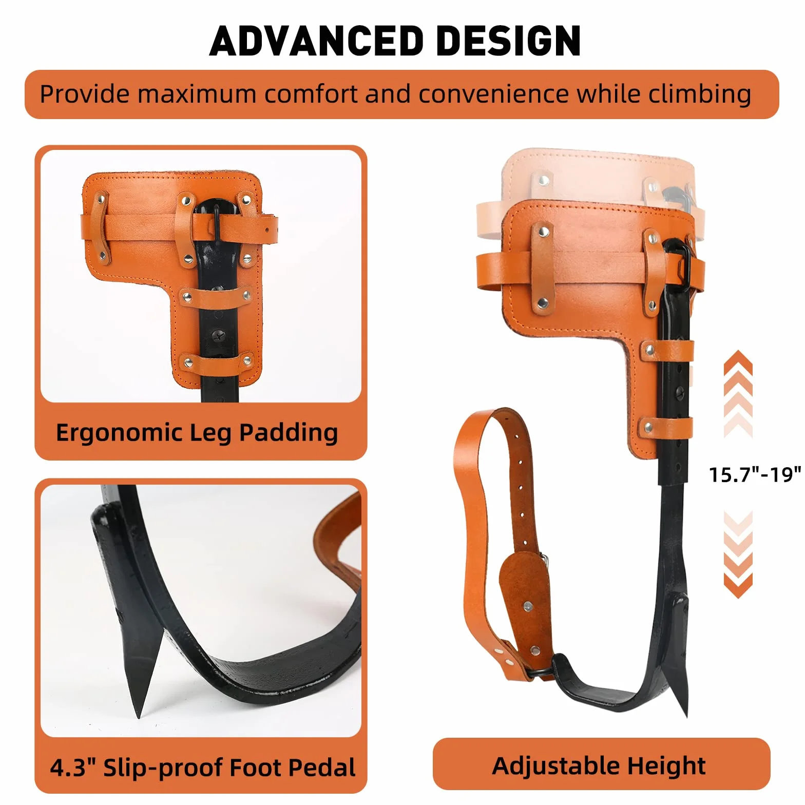 Equipo de escalada de árboles, crampones, altura ajustable y con correa de piel de vacuno, crampones de árbol, artefacto antideslizante para acampar en el bosque, recolección de frutas