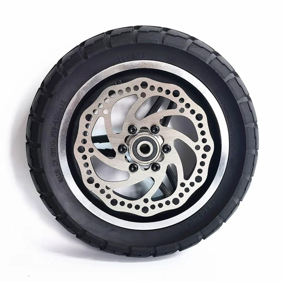 Volante de 10 pulgadas con neumáticos de goma maciza, 10 x 2,70 – 6,5/70/65-6,5 para scooter eléctrico ¨C Offroad-f?hig, incluye disco de freno (140 mm), rueda de goma negra