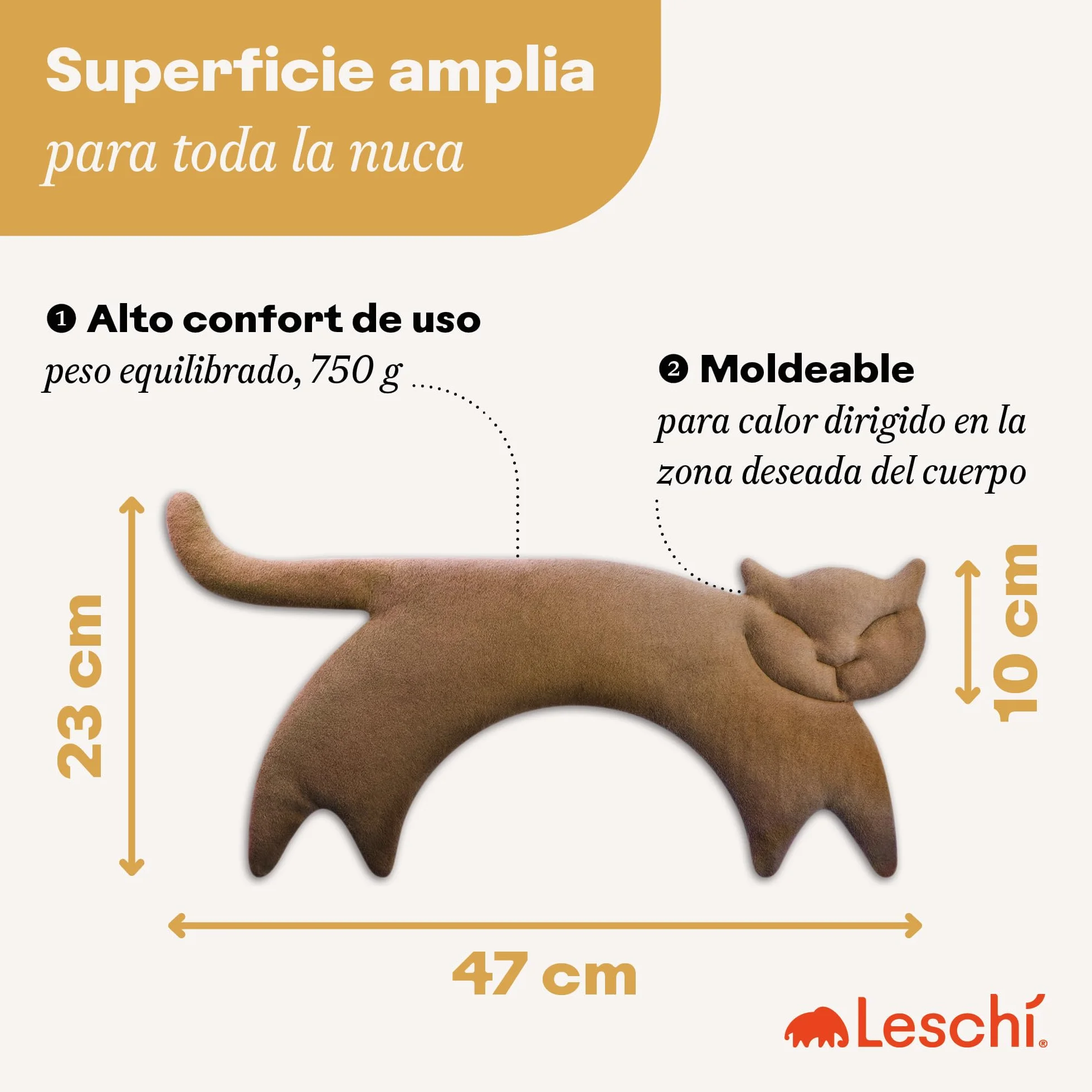 LESCHI Saco de Semillas para Microondas, Bolsa Térmica 100% Algodón y Trigo Orgánico, 47x23 cm, Marrón Claro