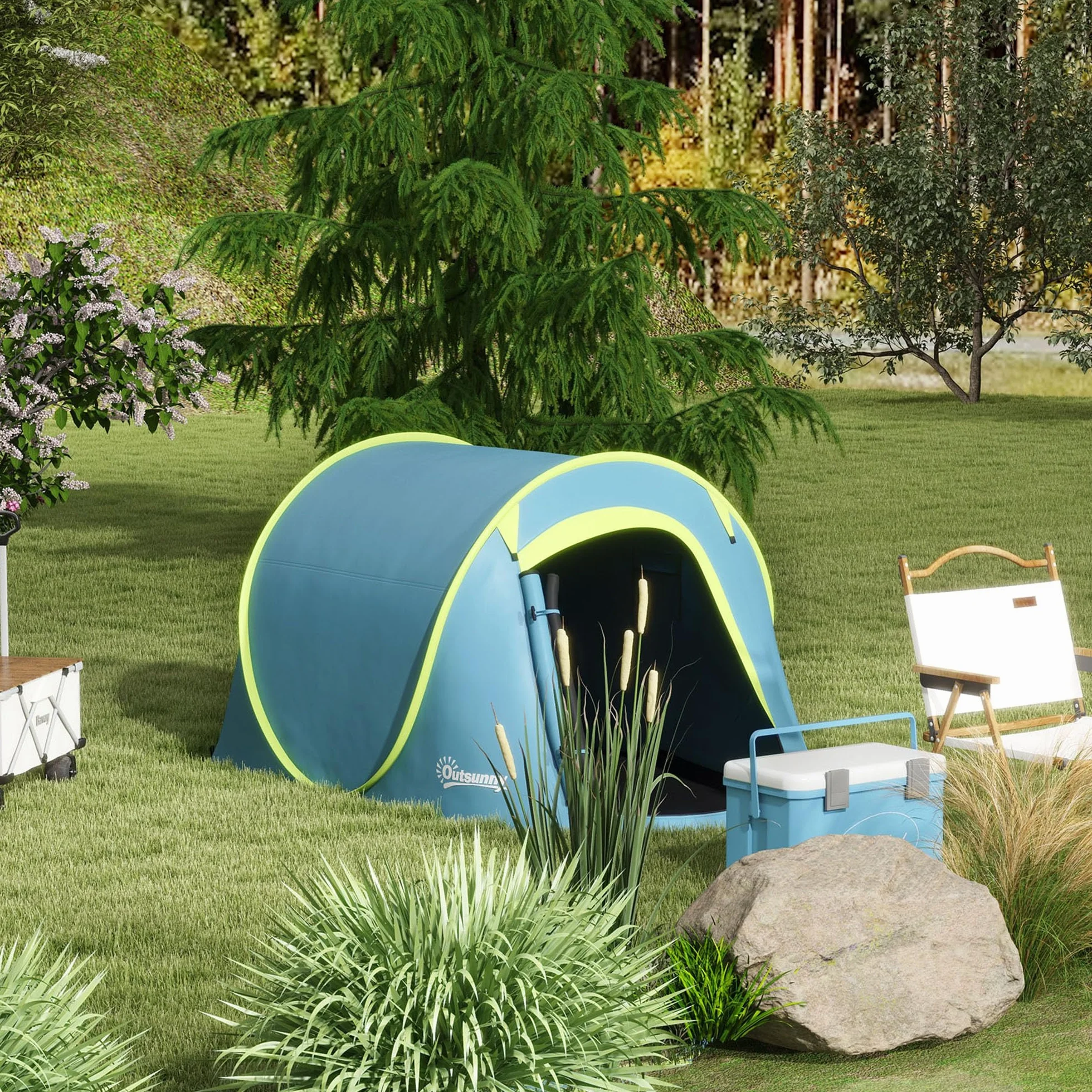 Outsunny Tienda de Campaña 2-3 Personas Pop-Up Impermeable 2000 mm 245x148x105 cm Azul