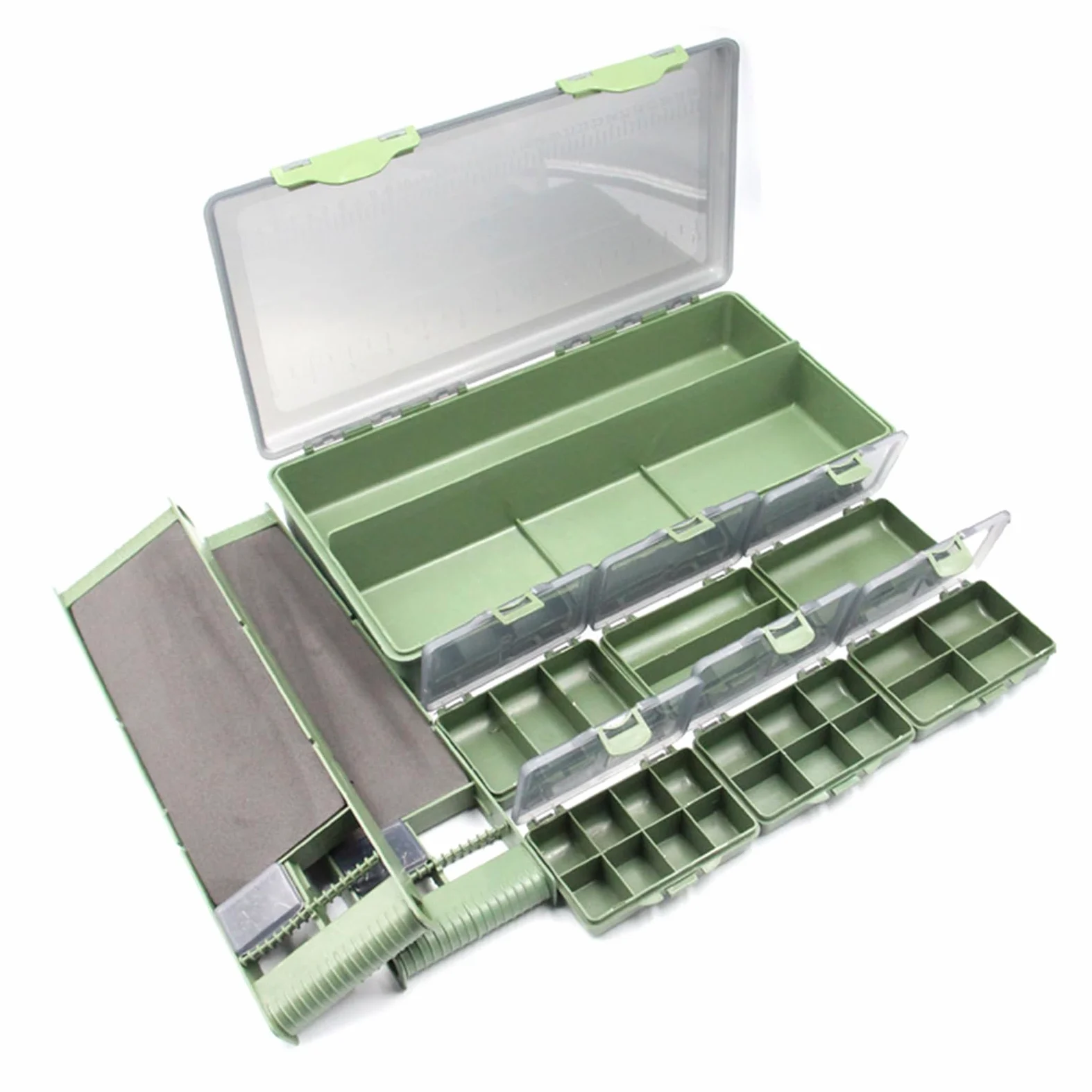 Caja de aparejos de pesca, caja de almacenamiento con múltiples compartimentos con tapa transparente, señuelos de pesca, anzuelos, contenedor para pescadores