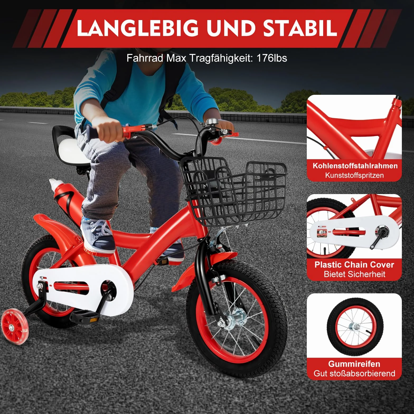 Bicicleta infantil 12 pulgadas sillín ajustable niños 3-9 años rojo amarillo azul