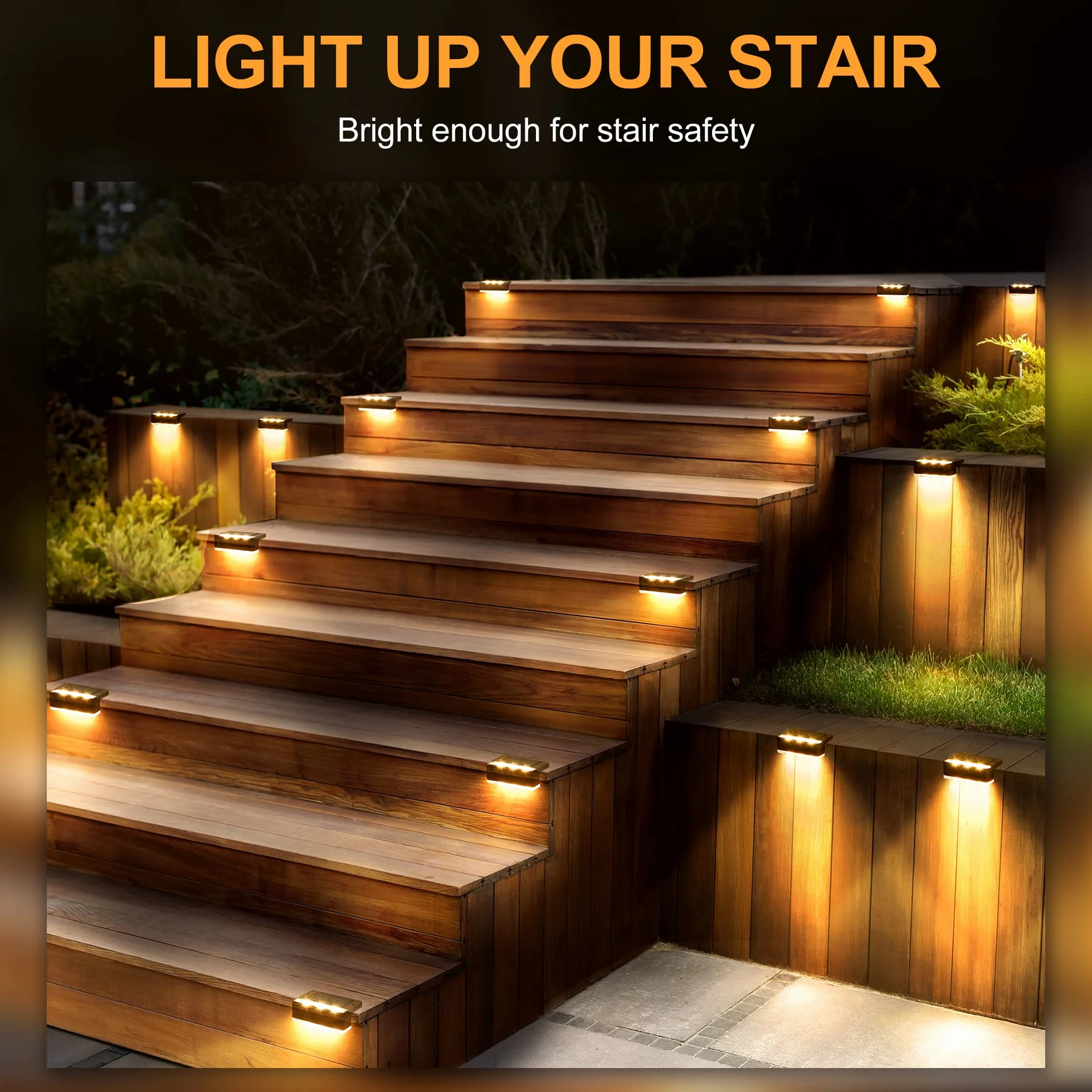 Solpex Luces Solares para Exterior LED 8 Piezas Luz Blanca Cálida Impermeable Escaleras Valla Patio Marrón