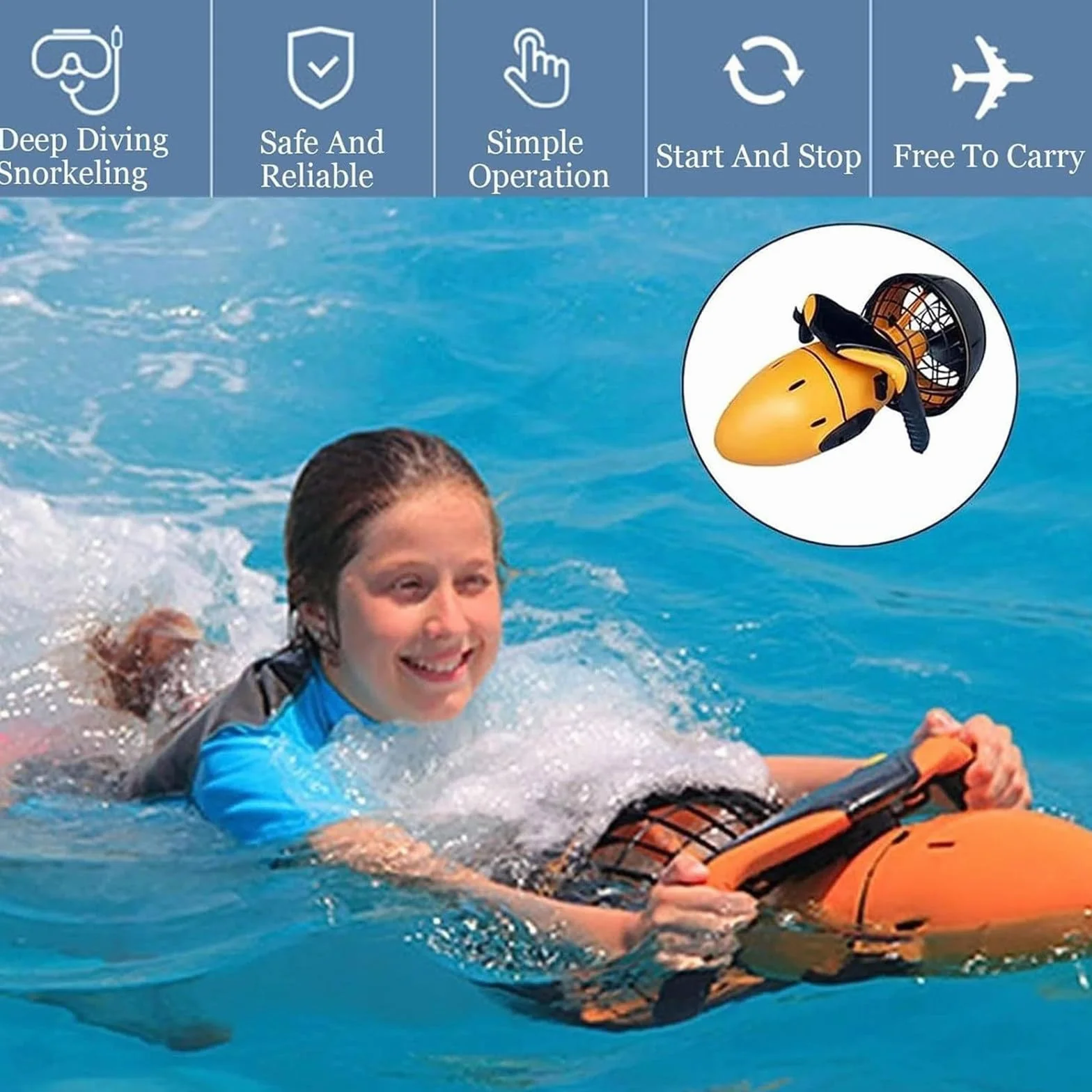 Scooter Submarino para el Mar, Potenciadores de Natación para Buceo, Potenciador de Scooter Submarino para Deportes Acuáticos, Piscina, Buceo y Esnórquel,2battery-500W