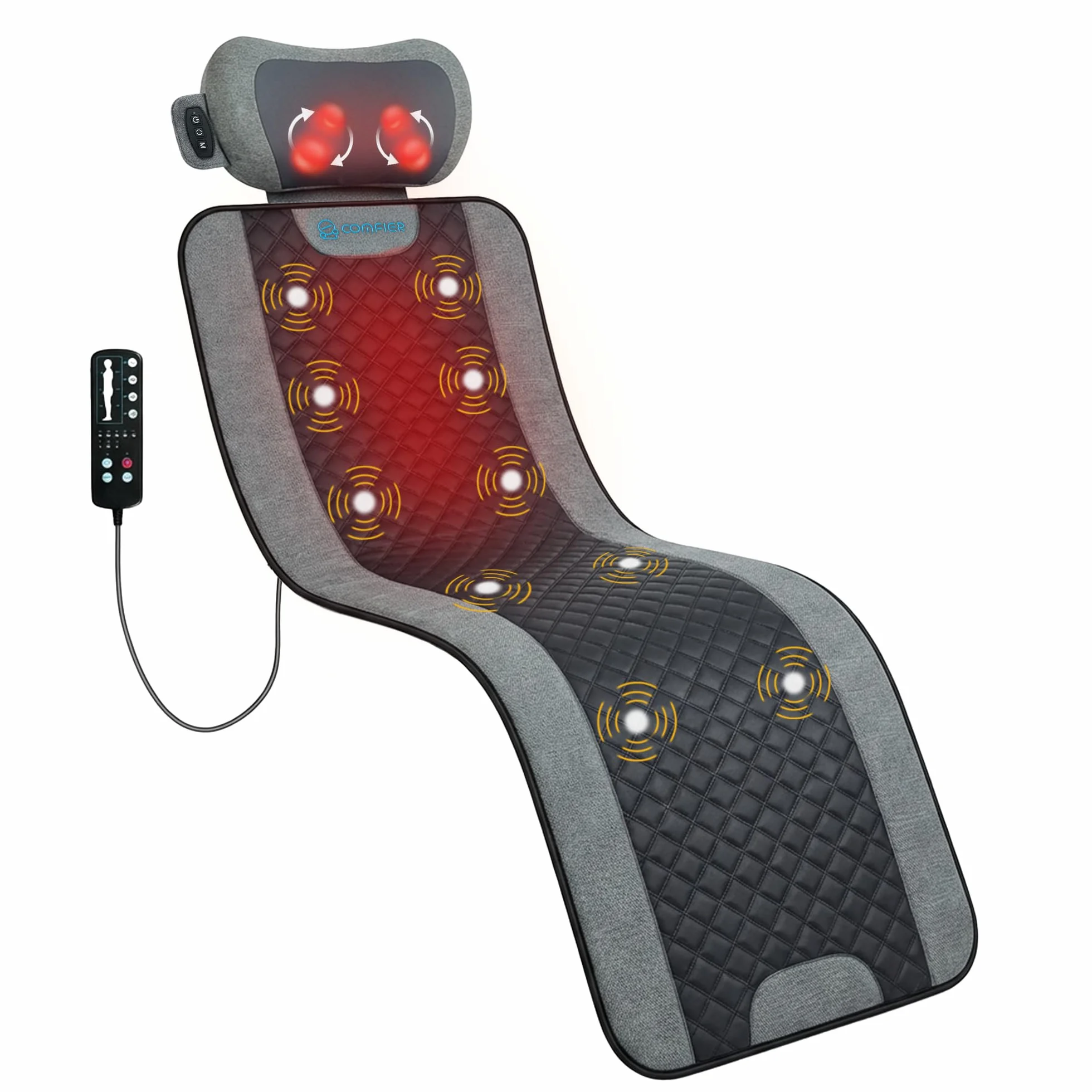 COMFIER Almohadilla de Masaje Corporal con Calor 10 Motores Shiatsu 160x56 cm