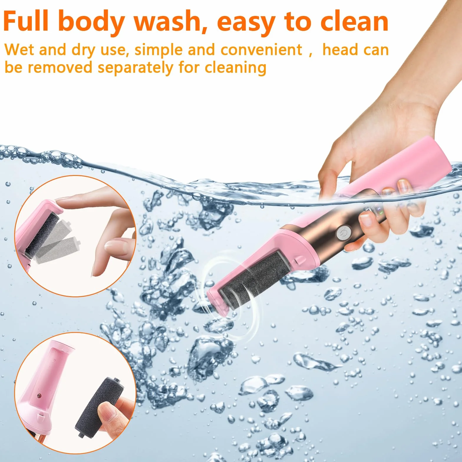Lima Eléctrica Profesional Pedicura, 3 Velocidades, Impermeable, Larga Vida de Batería, Rosa
