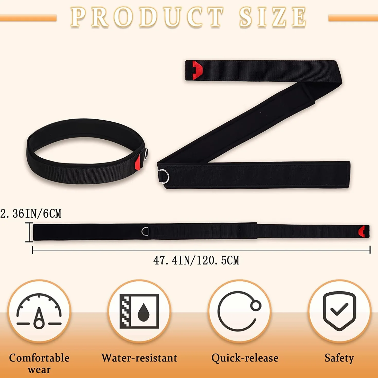 Poweka Correa de Cintura Sup Ajustable 120 x 6cm Liberación Rápida 7mm x 10ft Cuerdas