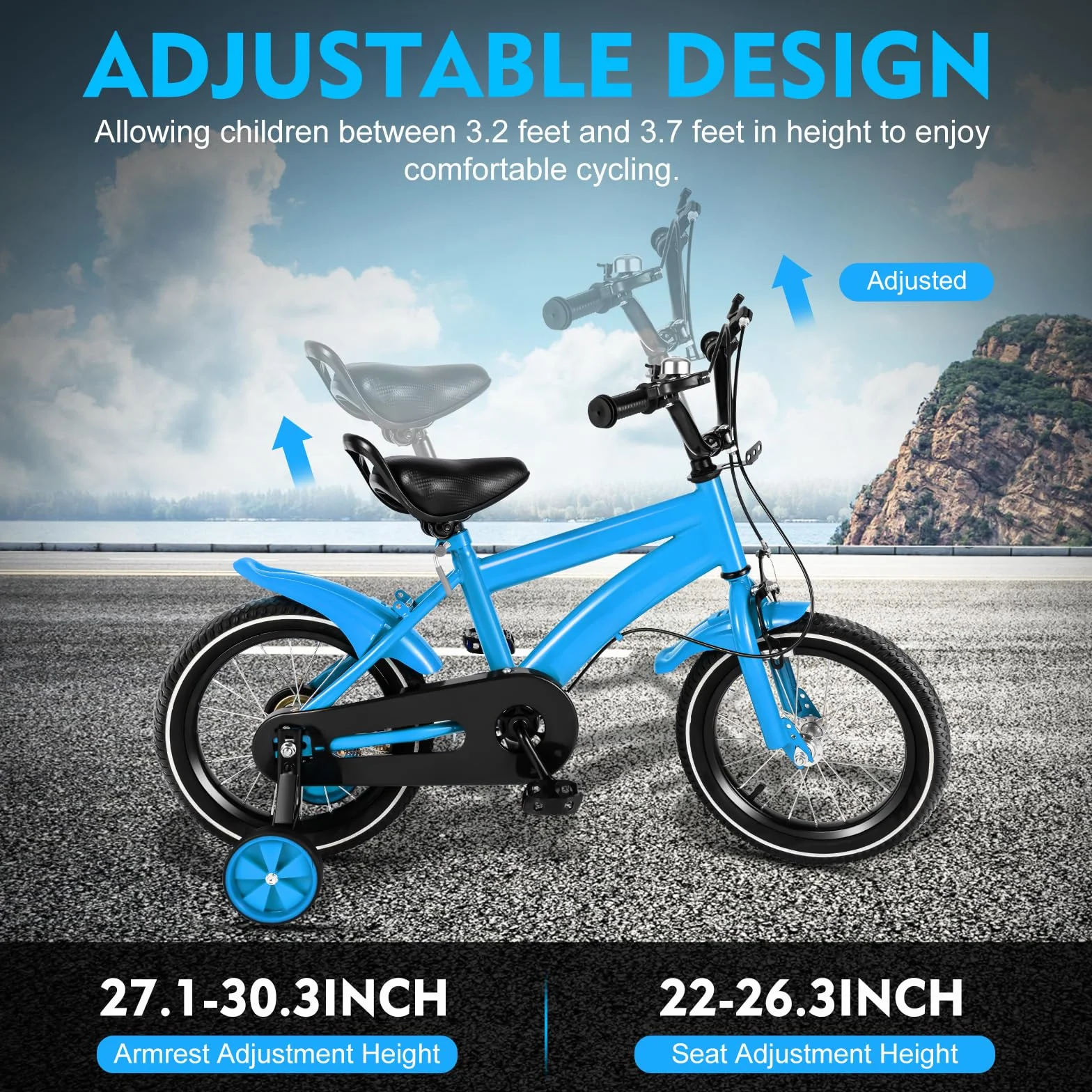 Bicicleta infantil de 14 pulgadas, ajustable para niños con protección de cadena, bicicletas para niños de 2 a 13 años de edad, niños y niñas