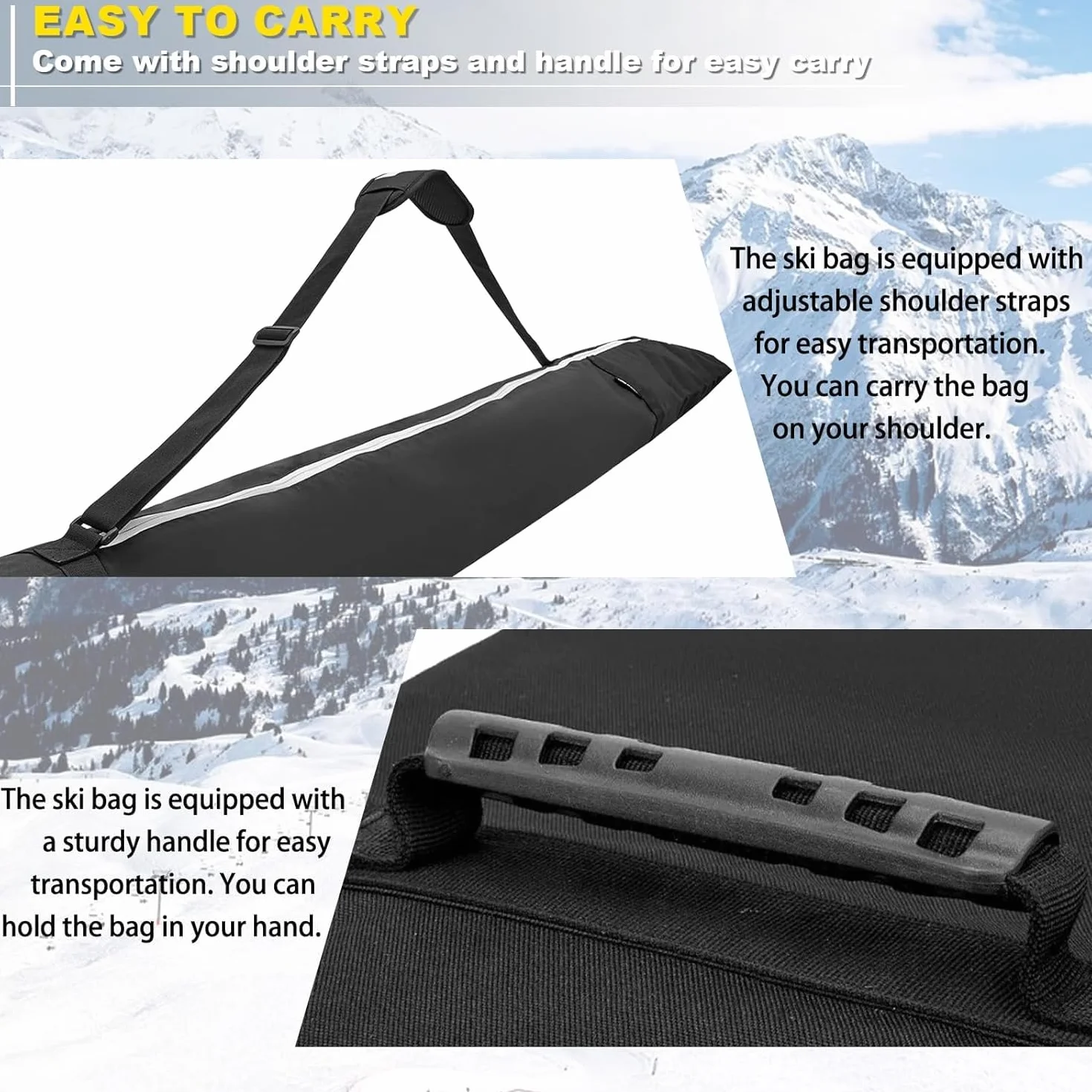 Bolsa de snowboard con ruedas, bolsa de almacenamiento impermeable para equipo de esquí, longitud ajustable bolsa de esquí (63-79 pulgadas), bolsa de esquí plegable para tabla, botas, ropa