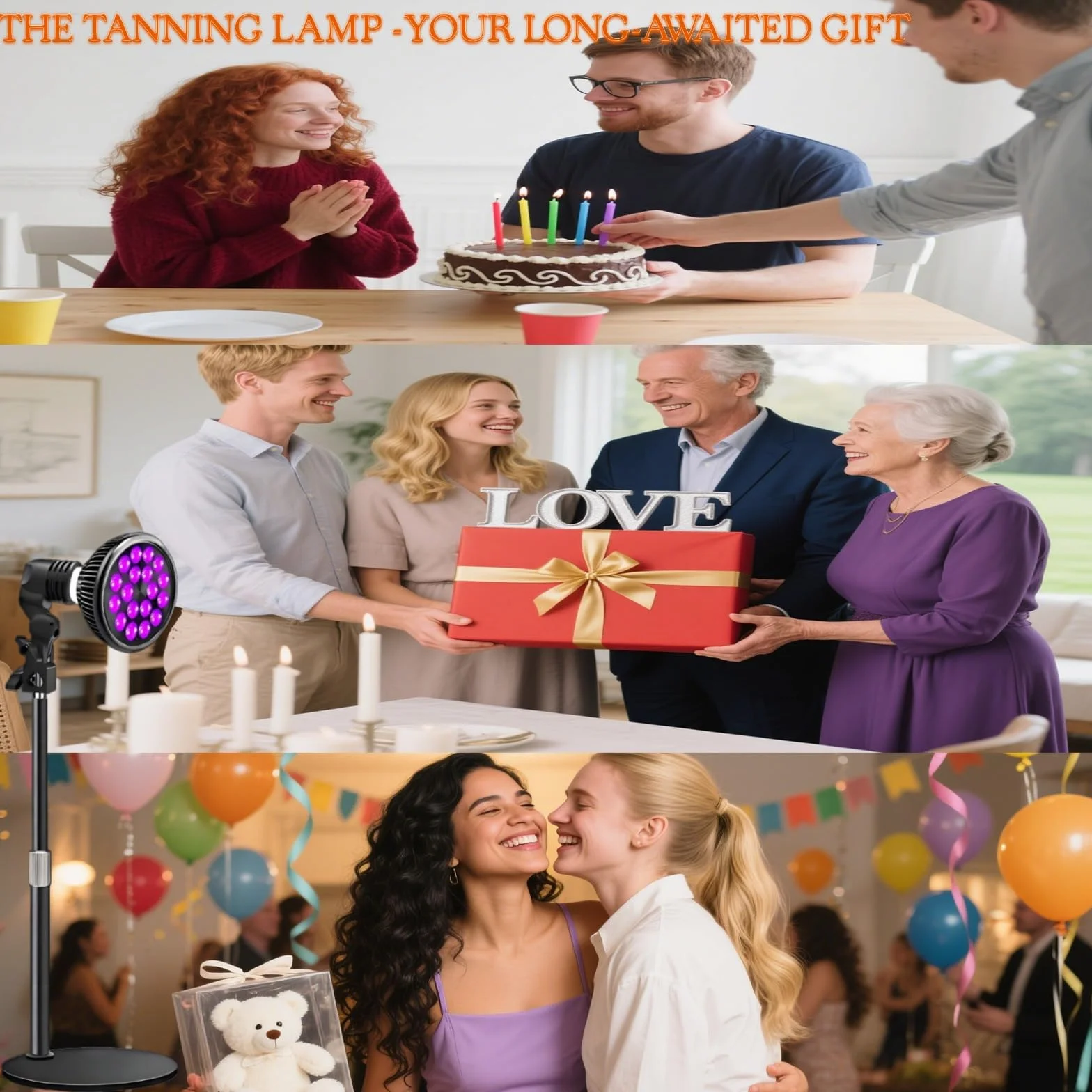 Lámpara de bronceado 54W 18 LED 395nm E27 giratoria ajustable con gafas Solarium
