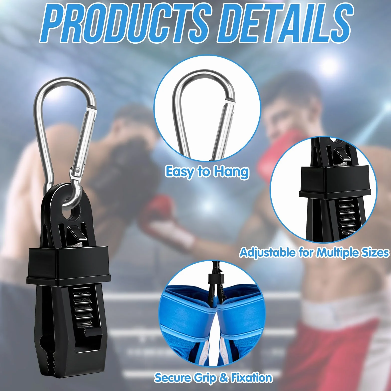 2 Soportes metálicos para de Boxeo | Mosquetón Resistente para asegurar y Transportar de MMA y Muay Thai en Mochilas, Bolsos, Equipaje o Bolsas de Gimnasio | Organizador de Accesorios Boxeo Clip
