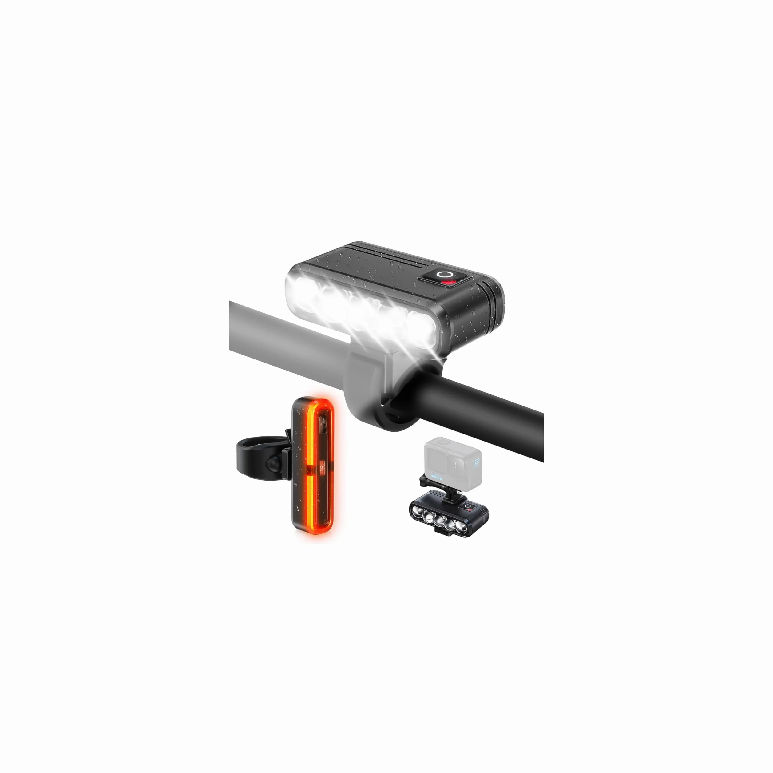 Juego de luces para bicicleta con autorización StVZO, luz trasera para bicicleta con función de luz de freno, recargable por USB-C, IP65 resistente al agua, juego de luz delantera y trasera