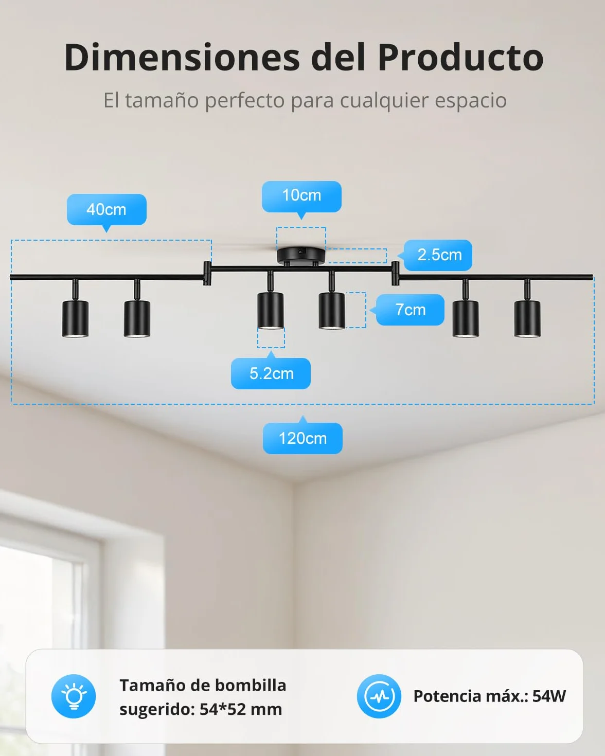 Gr4tec Lámpara de Techo Orientable 6 Focos LED GU10 Negro