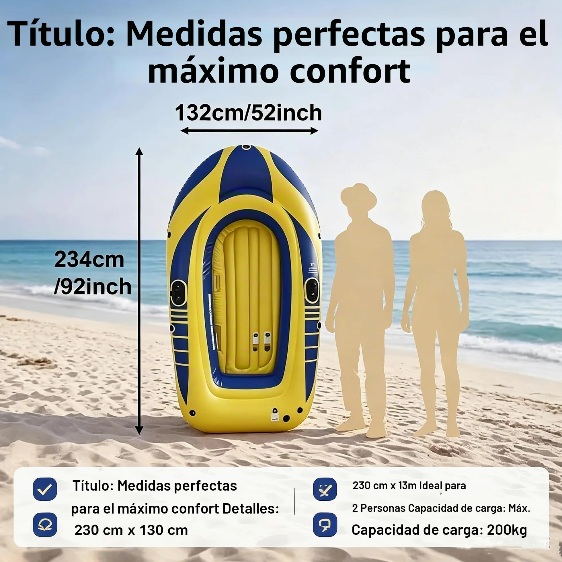 Kayak inflable de 234 cm para adultos – Estable, compacto y ligero, ideal para actividades de ocio en el agua, mares o fluviales