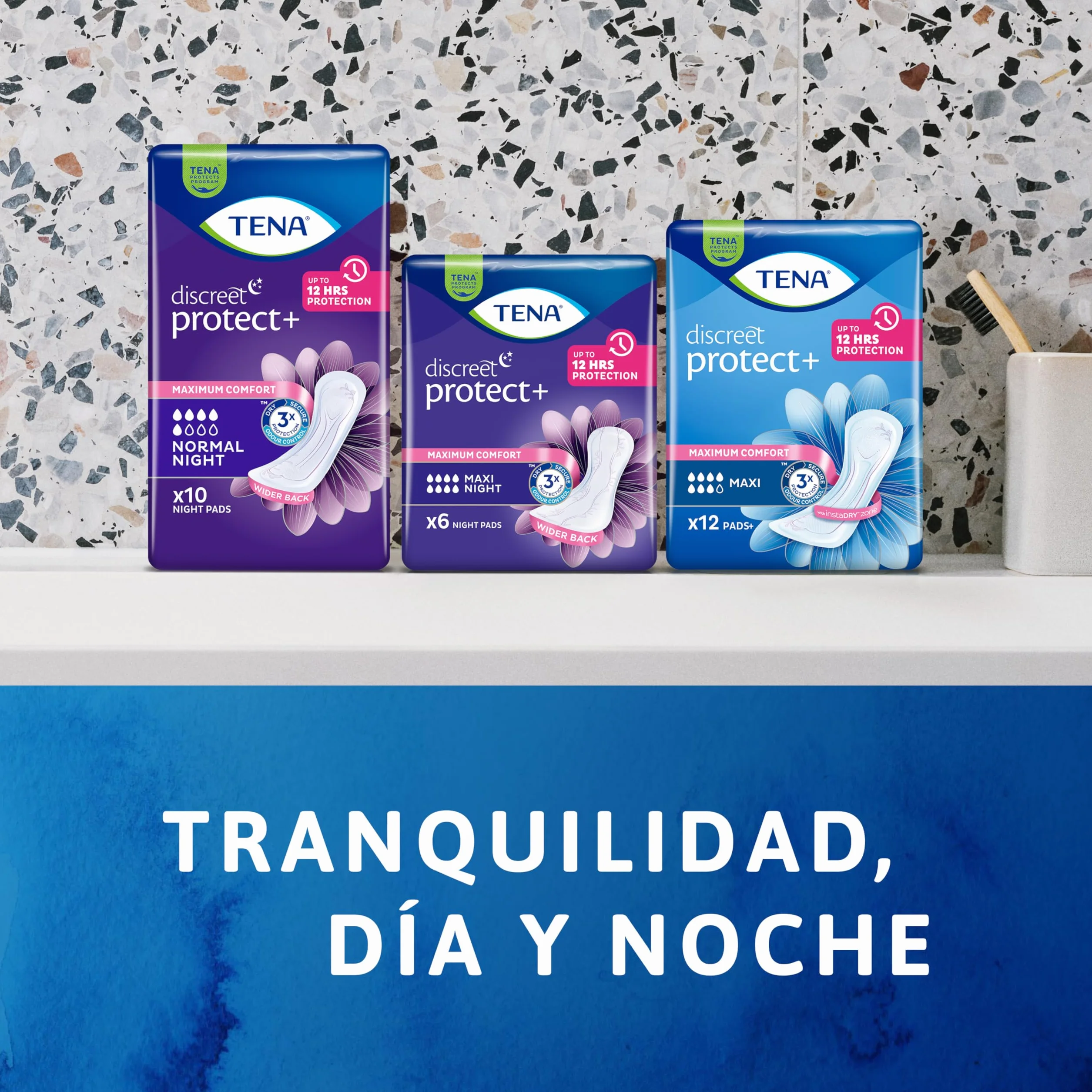 TENA Discreet Protect+ Maxi Night 48 Compresas Nocturnas Mujer Máxima Protección Absorción InstaDRY