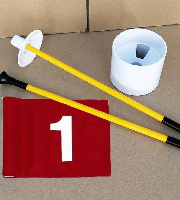 Juego de bandera portátil de 2 secciones con diseño de agujero de golf, bandera verde para patio trasero, juego de tazas de bandera de 3 pies