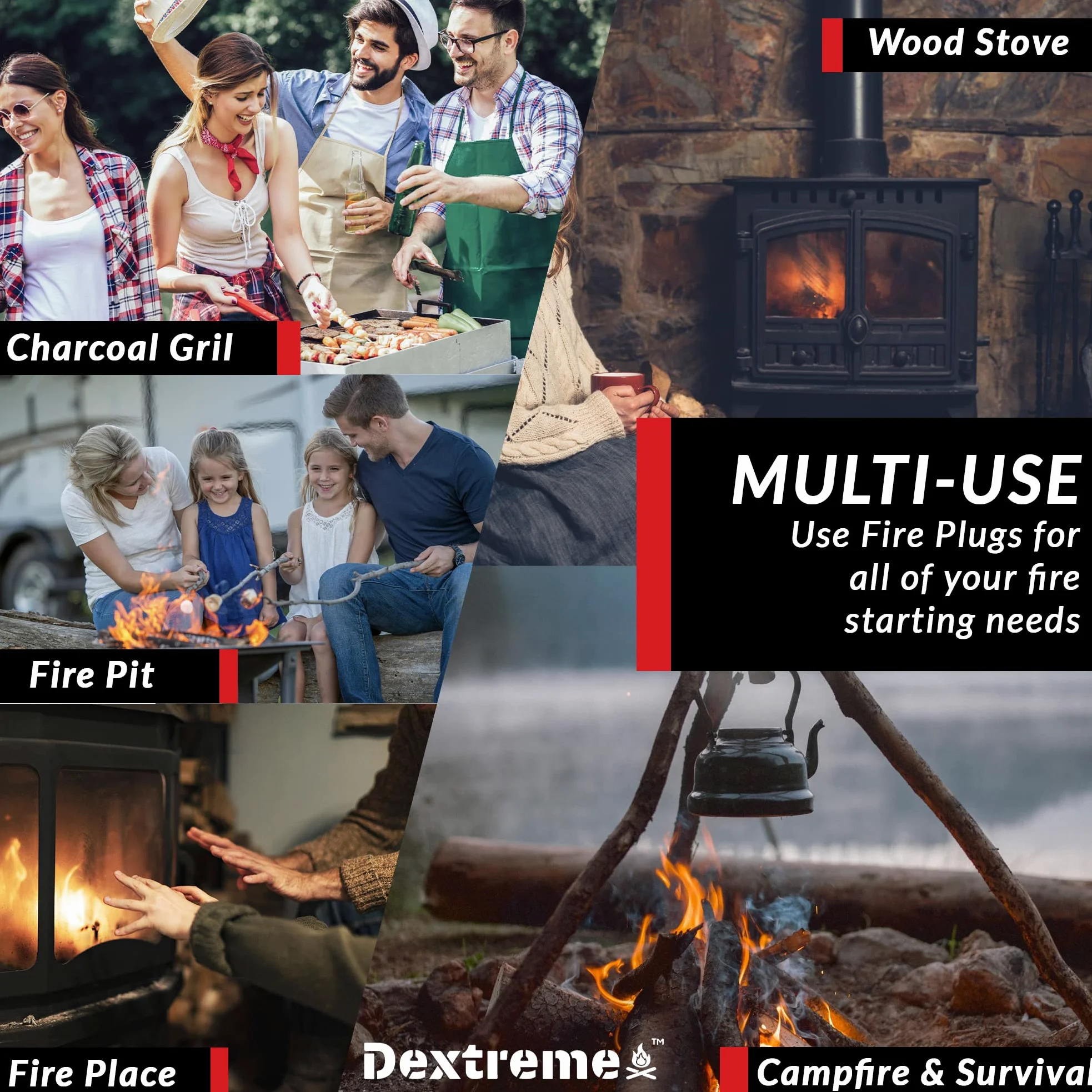 Dextreme Tapones para Incendios (50 enchufes) Impermeables para fogatas, emergencias, Supervivencia, hogueras, Parrillas | Puede encender más de 50 Incendios | Quemadura de más de 5 Minutos | Todo