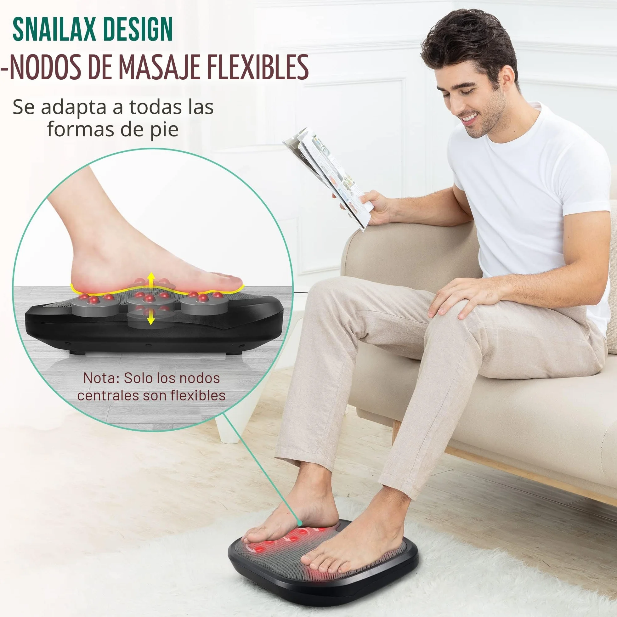Snailax Masajeador de Pies Shiatsu con Calor, Nudos Flexibles para Todos los Tamaños