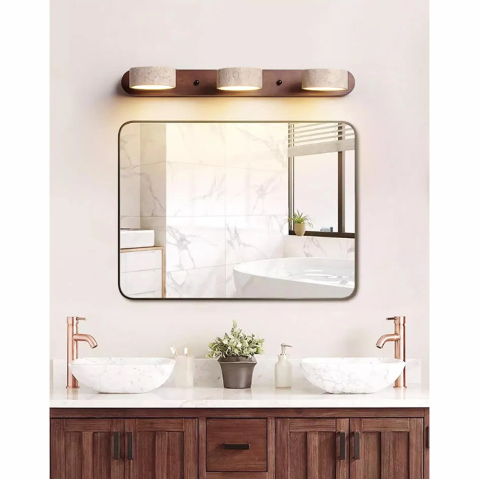 Lámpara de Pared Baño Travertino Madera Rústico 2-4 Luces Giratoria 180°