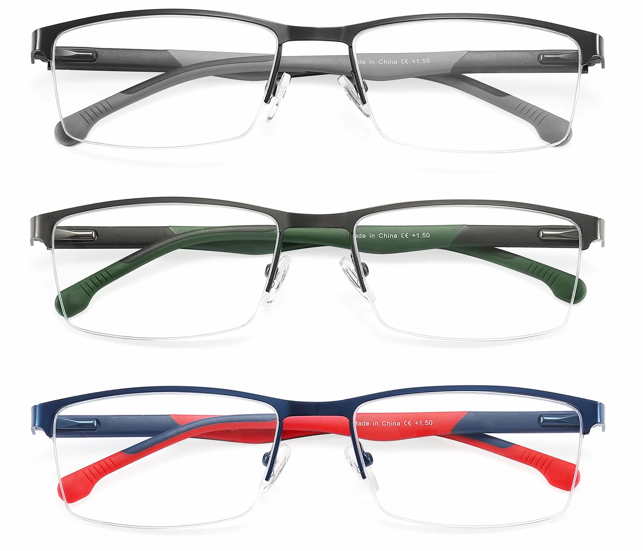 MODFANS Gafas de Lectura Anti Luz Azul, Metal Acero Inoxidable, Lente Clara, Ligeras, Colores Mezclados, Pack de 3