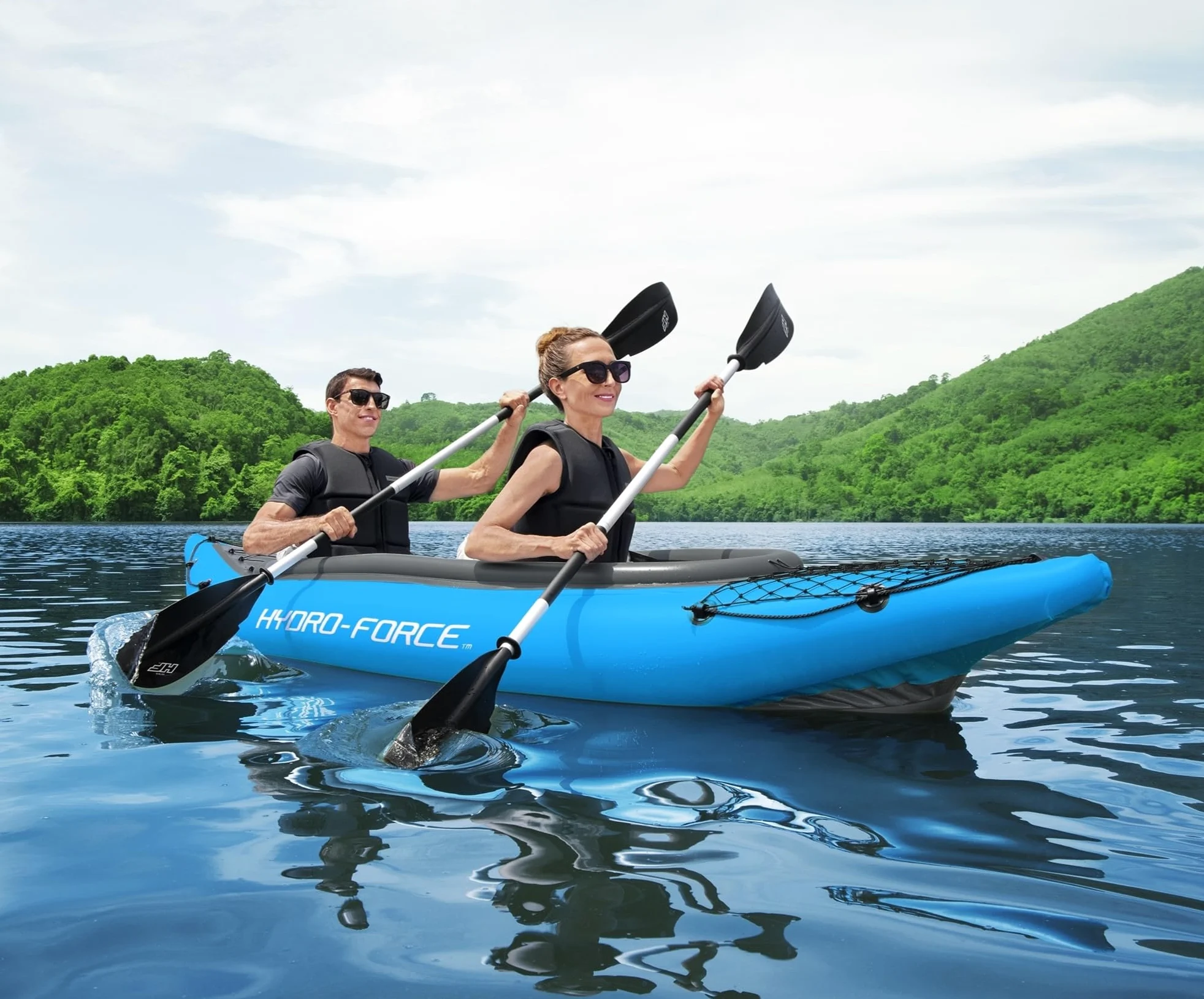 Hydro-Force Ventura Elite X1 - Juego de kayak inflable de 9 pies 2 pulgadas x 34 pulgadas, se adapta a 1 adulto, incluye barco, paleta de aluminio, bomba de mano, aletas, asiento, bolsa de engranajes,