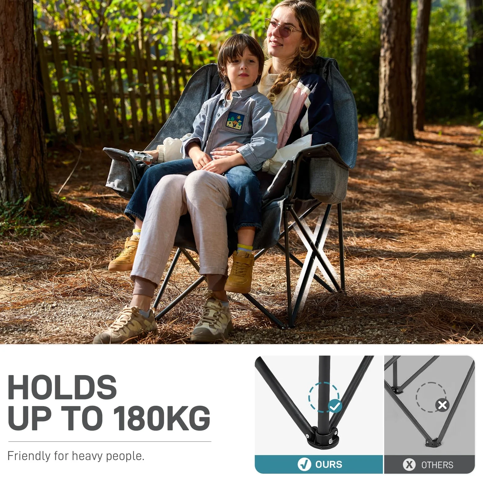 EVER ADVANCED Silla de Camping Plegable 2 en 1 Extragrande con Acolchado extraíble de 6 cm de Grosor, soporta 180 kg, Incluye Bolsillos Laterales, Compartimento refrigerador y portavasos