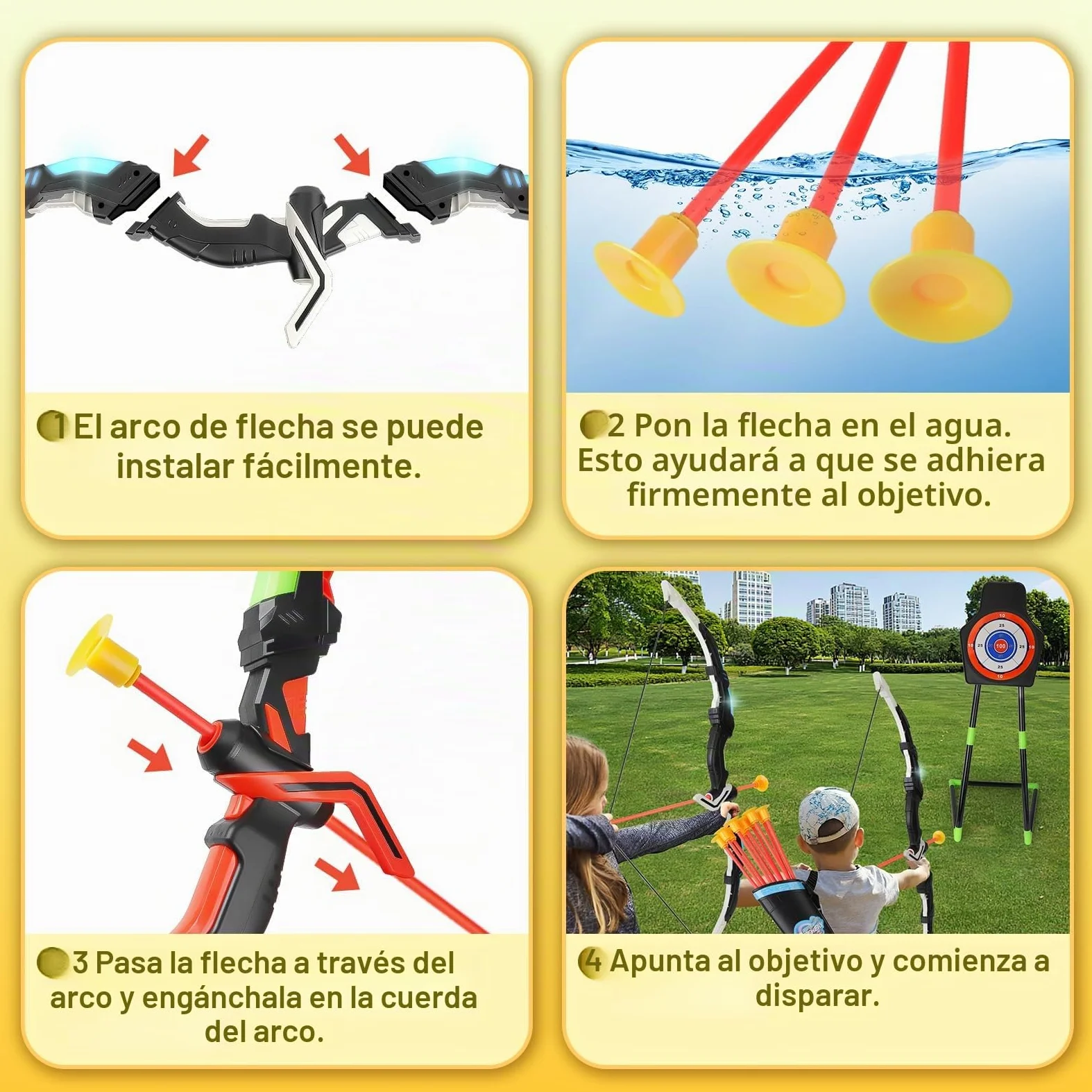 deAO Juego de 2 Arcos y Flechas con LED para Niños, 20 Flechas con Ventosas, Diana Móvil + 6 Objetivos, 2 Carcajes, Juguete de Tiro con Arco Interior y Exterior, Regalo Niñas Niños 3-12 Años