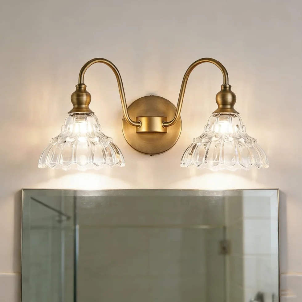 XINYASEE Aplique Pared Cristal Interior G9 Lámpara Cuarto de Baño Doble Cabeza Oro