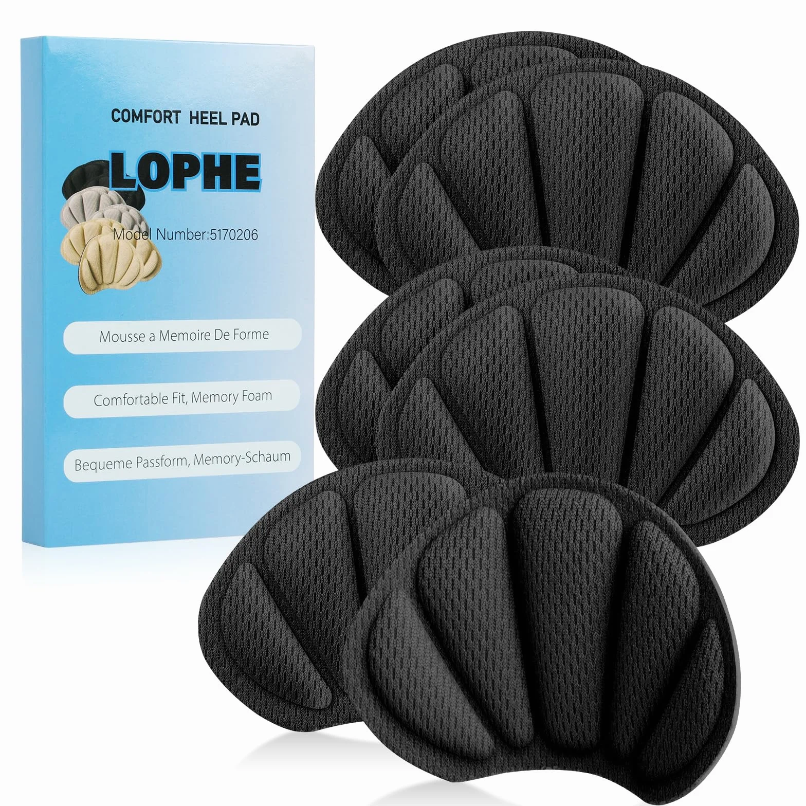 LOPHE Almohadillas para Talones 3 Pares Autoadhesivas Protector de Talon Esponja Antirozaduras Reducir Talla Zapata Negro