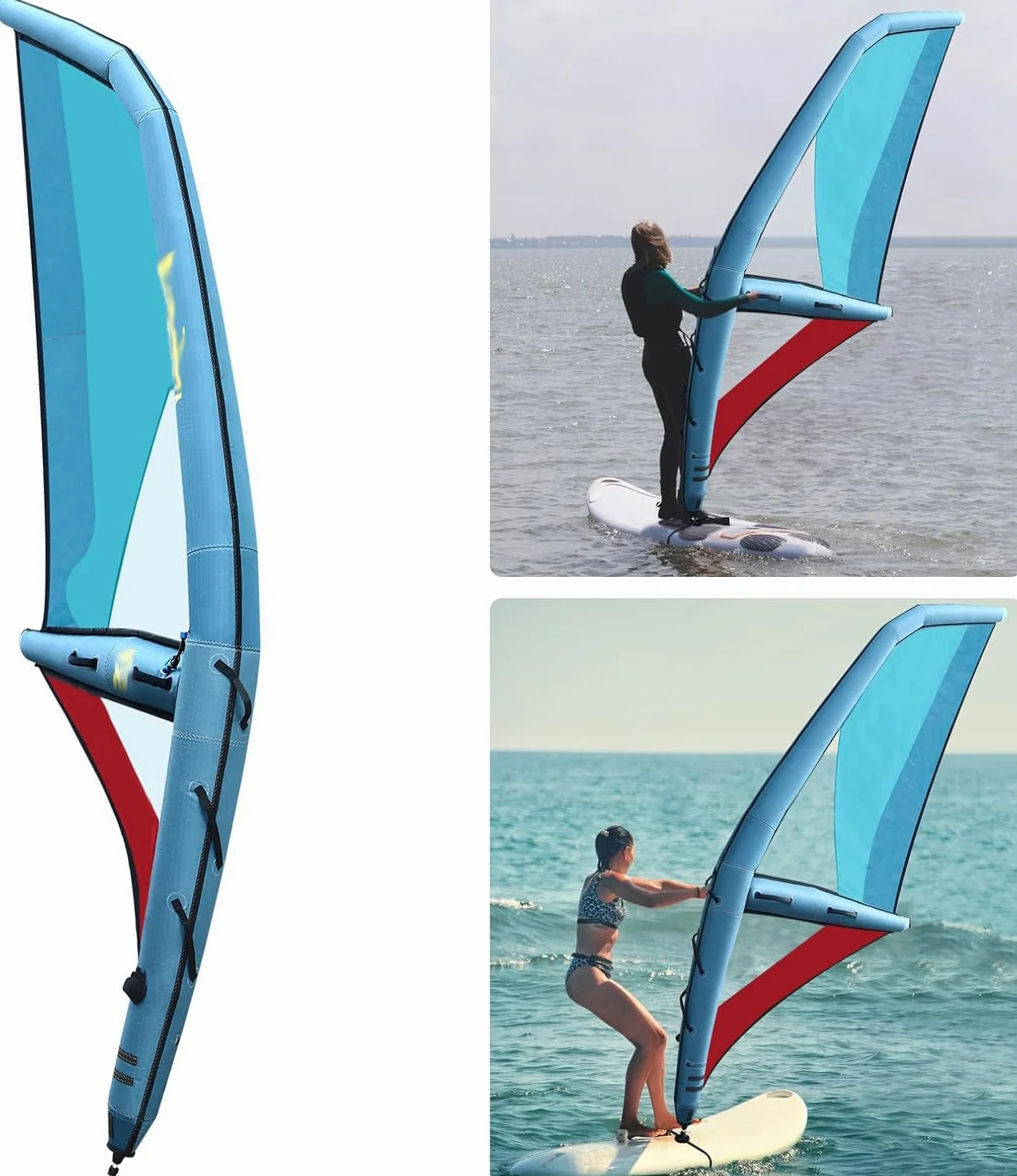 Vela Hinchable para Tabla De Paddle Surf con Rotación De 360°, Ideal para Windsurf, Superficie De Vela De 45,21 Pies², Azul Y Rojo, Diseño Duradero Y Portátil para Un Uso Sencillo.