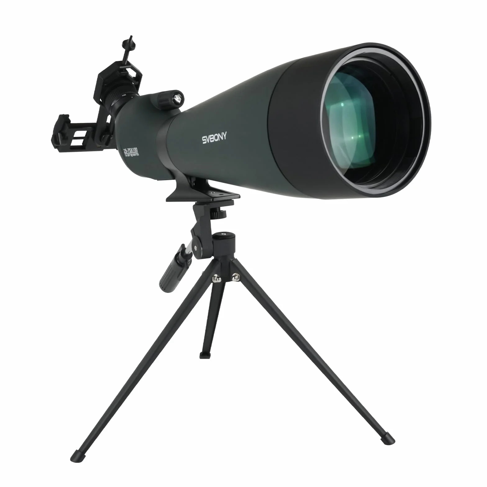 Svbony SV28 25-75x100mm Telescopio Terrestre con Trípode, Gran Campo de Visión Imágenes Claras y Brillantes, HD Bak4 FMC Telescopio Terrestre con Adaptador, para Tiro al Blanco, Observación de Aves