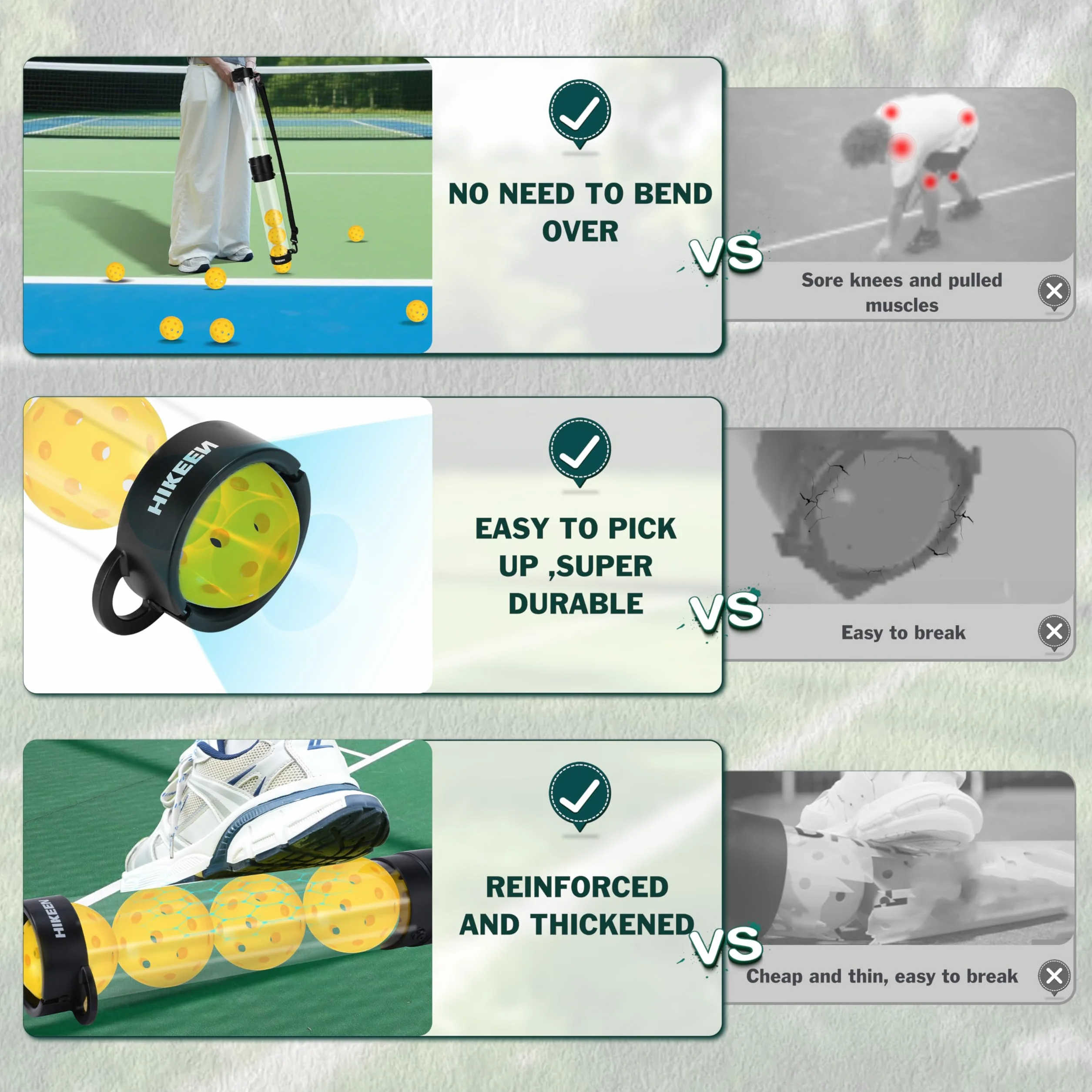 Hikeen Tubo Recuperador Pickleball con 5 Pickleballs, Pickleball Set Portátil con Correa Ajustable para Entrenamiento Pickleball, Accesorios Pickleball para Transportar y Almacenar