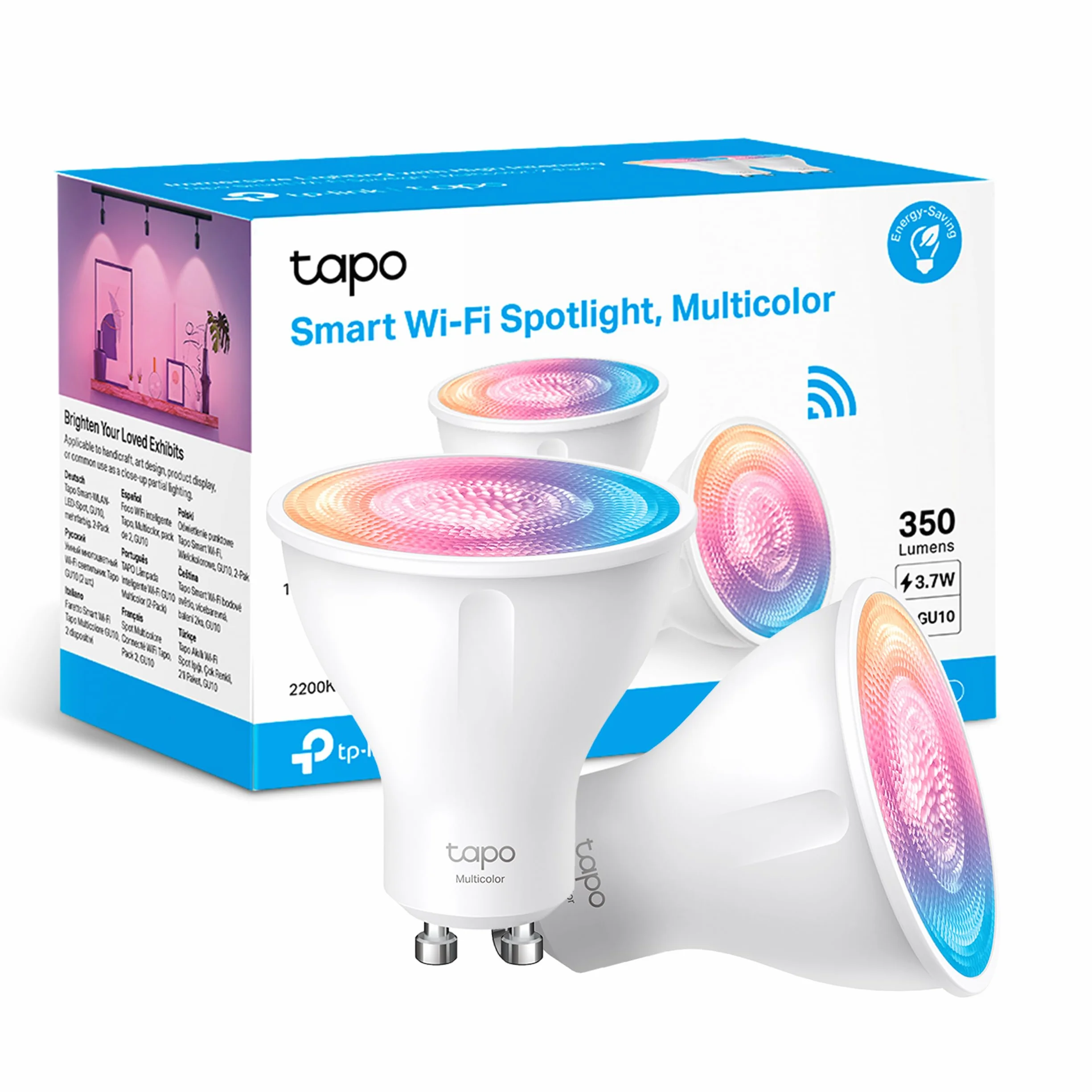 Tapo L630 GU10 Bombilla LED inteligente Wi-Fi RGBW multicolor 16 millones de colores compatible con Amazon Alexa 350 lúmenes 3.7W 2 unidades