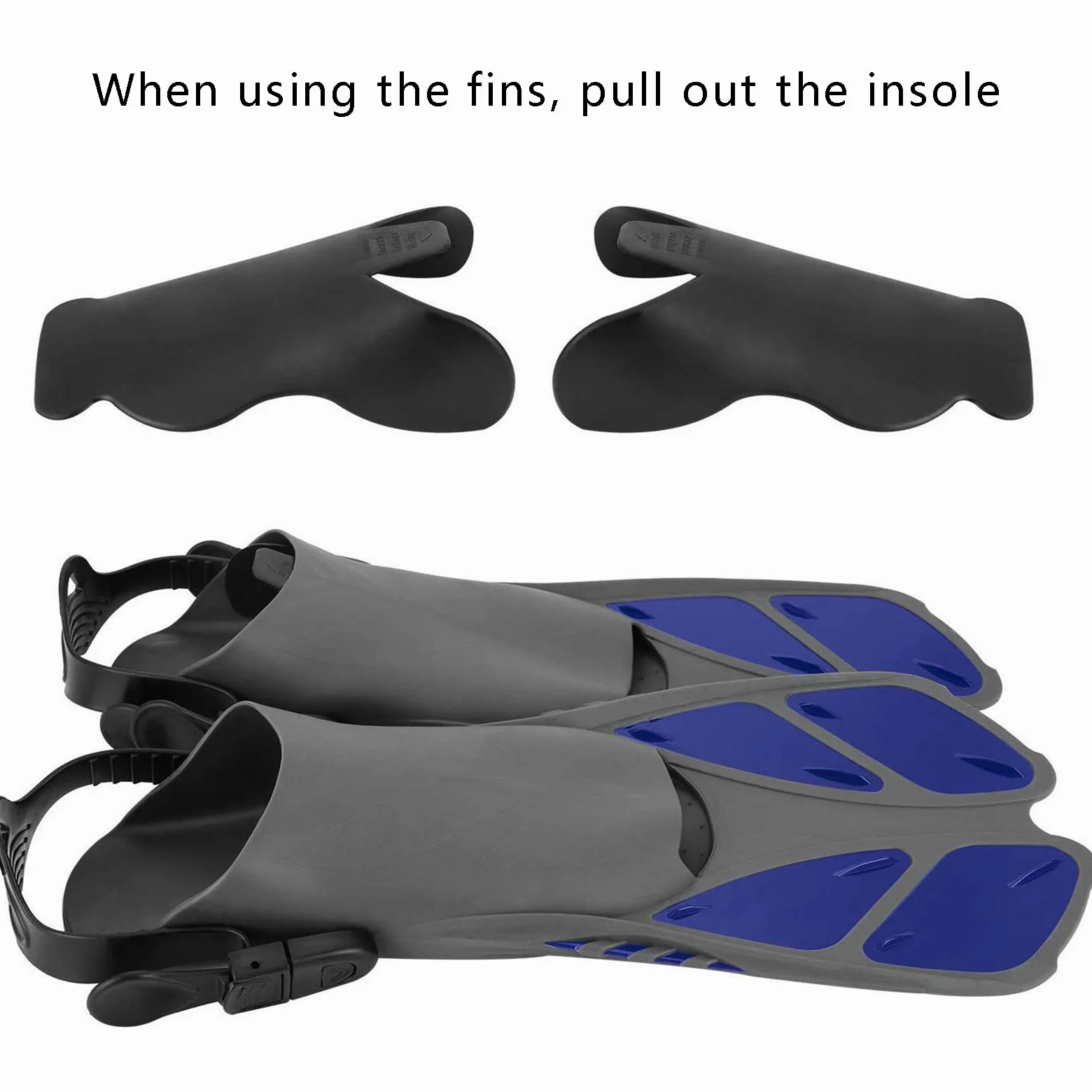 Aletas de buceo ajustables cortas para natación y piscina Snorkeling con bolsa para adultos para hombre y mujer, tacón abierto (azul, S)