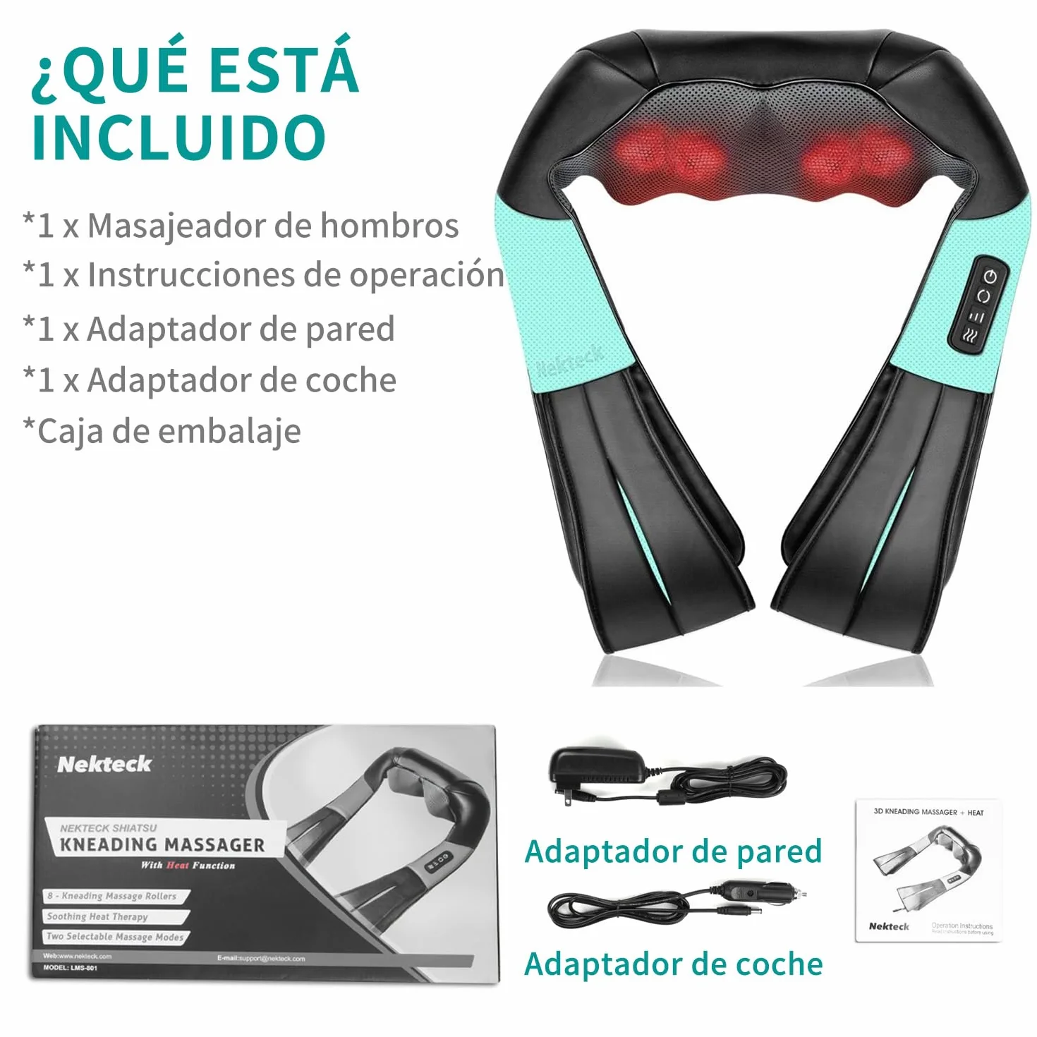 Nekteck Masajeador Cervical Shiatsu 3D con Calor para Espalda, Hombro y Cuello