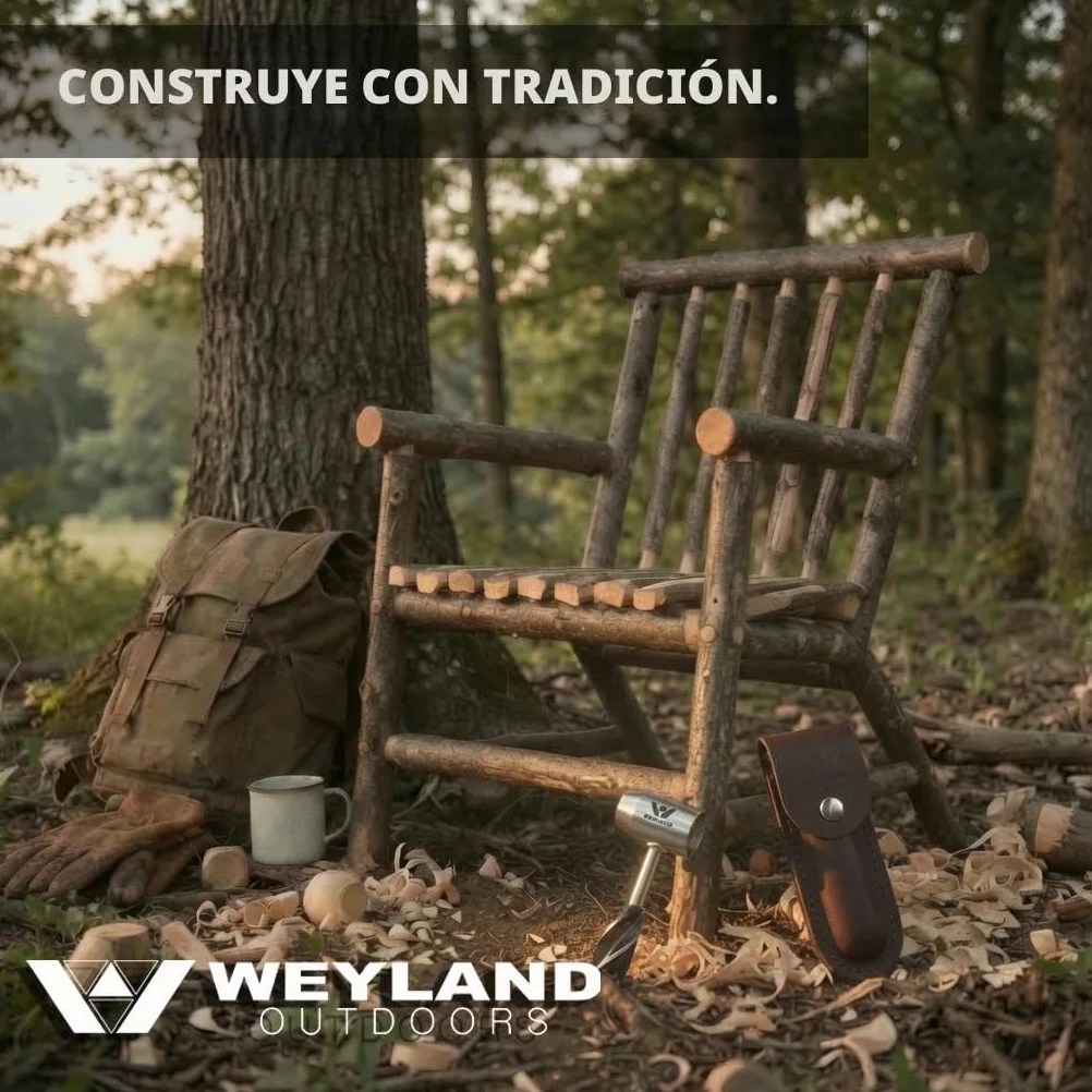 WEYLAND Herramienta de supervivencia Bushcraft de Settlers: taladro de mano de madera de ojo escocés, herramienta para hacer piquetas y agujeros, multiherramienta con vaina, herramientas para acampar