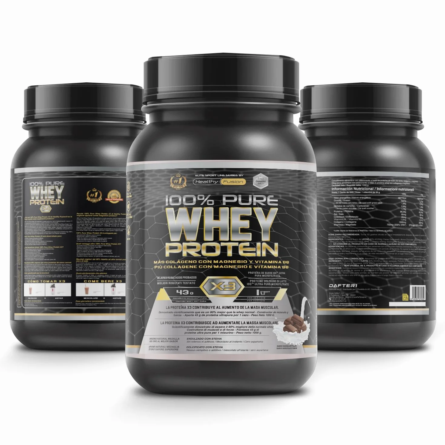 Healthy Fusion Whey Protein 1000g Proteína Whey Pura con Colágeno y Magnesio Chocolate