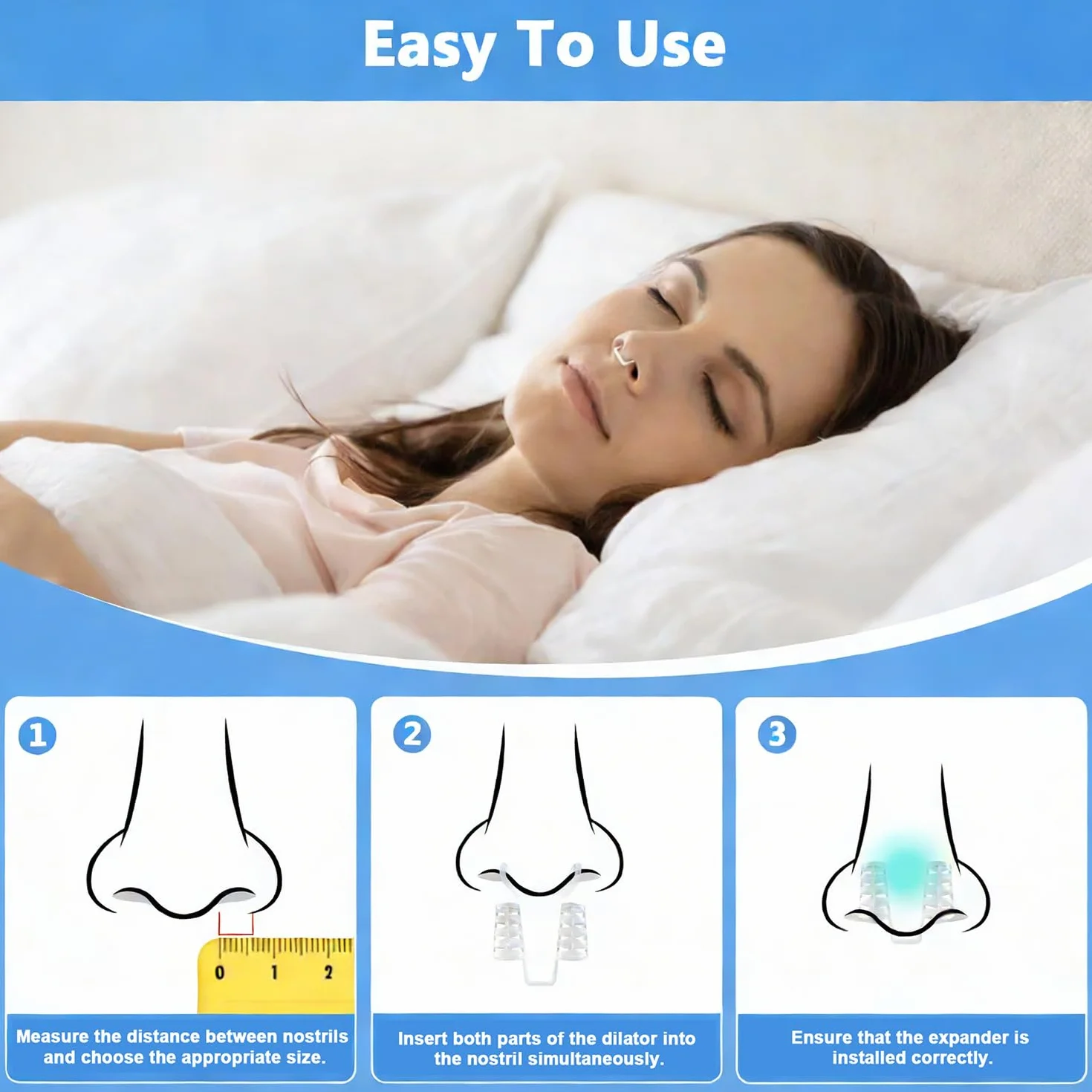 Dilatador Nasal Silicona 8 Piezas Antironquidos Reutilizable Mejorar el Sueño