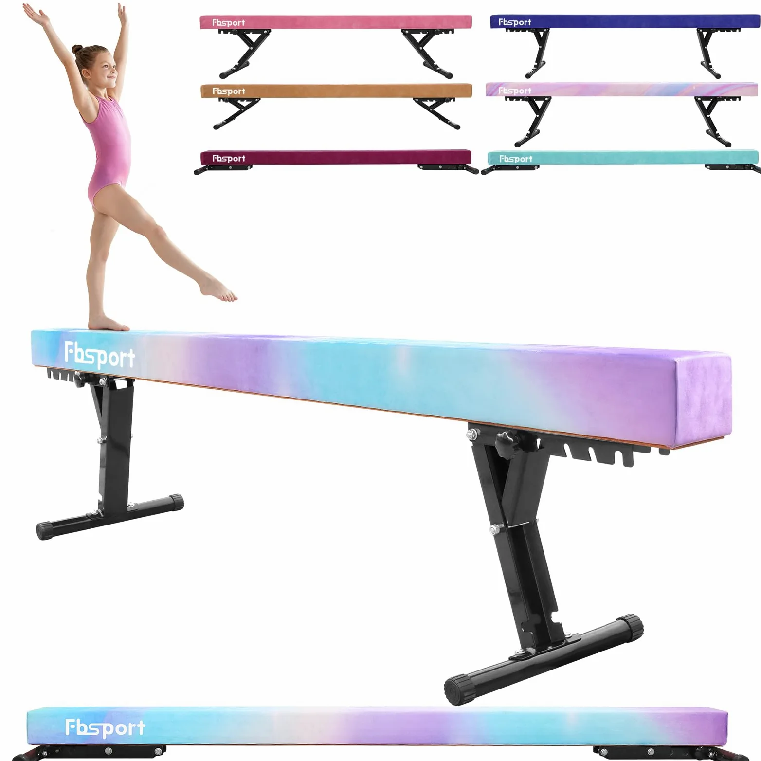 FBSPORT Barra de Equilibrio Ajustable de Gimnasia de 244 cm, 5 Alturas Ajustables bajo, Altamente Estable, Equipo de Entrenamiento para práctica de Gimnasio para niños