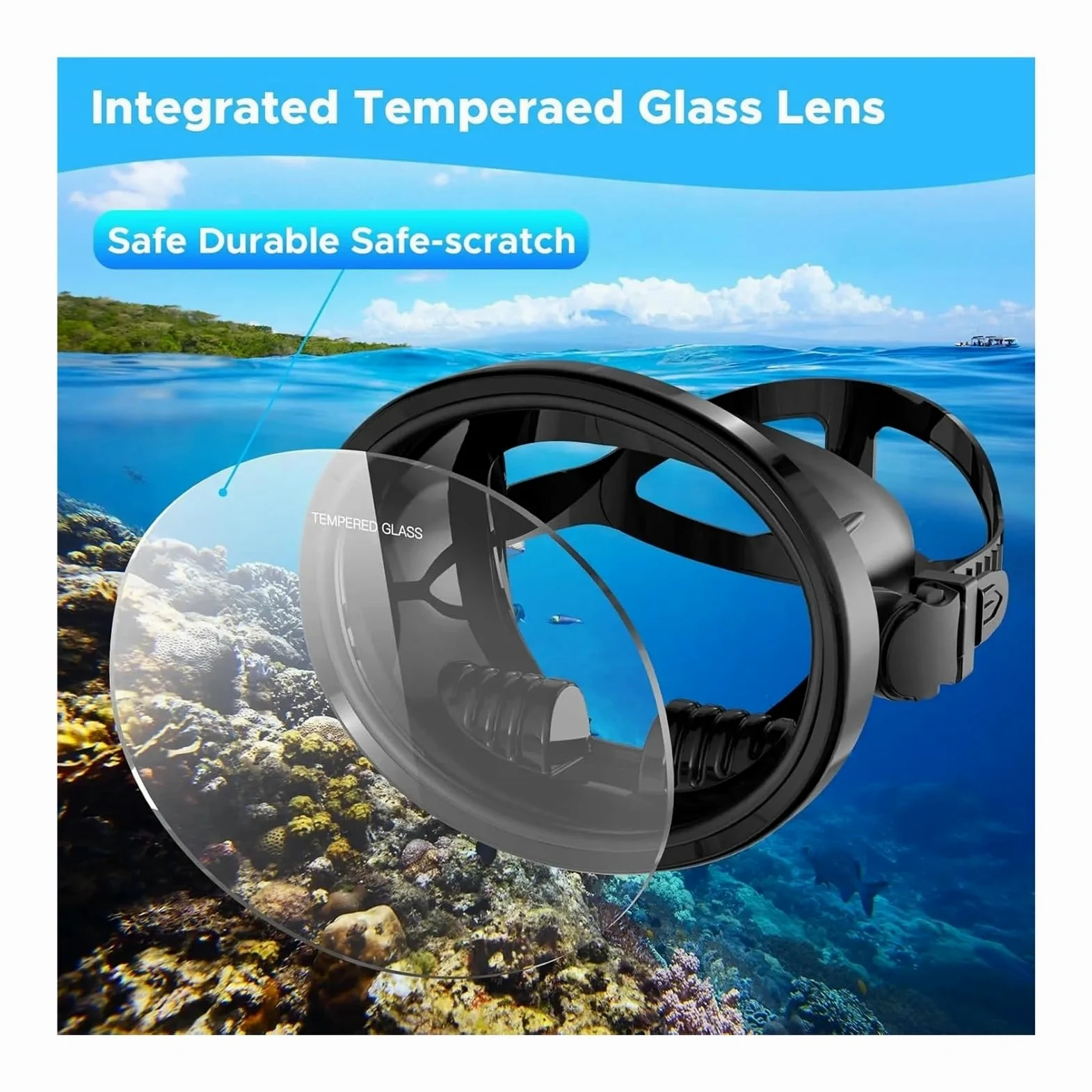 Genérico Máscara de Buceo Ovalada for Adultos, máscara de Pesca submarina, Gafas de Buceo panorámicas de Estilo Retro clásico con Lentes de Vidrio Templado