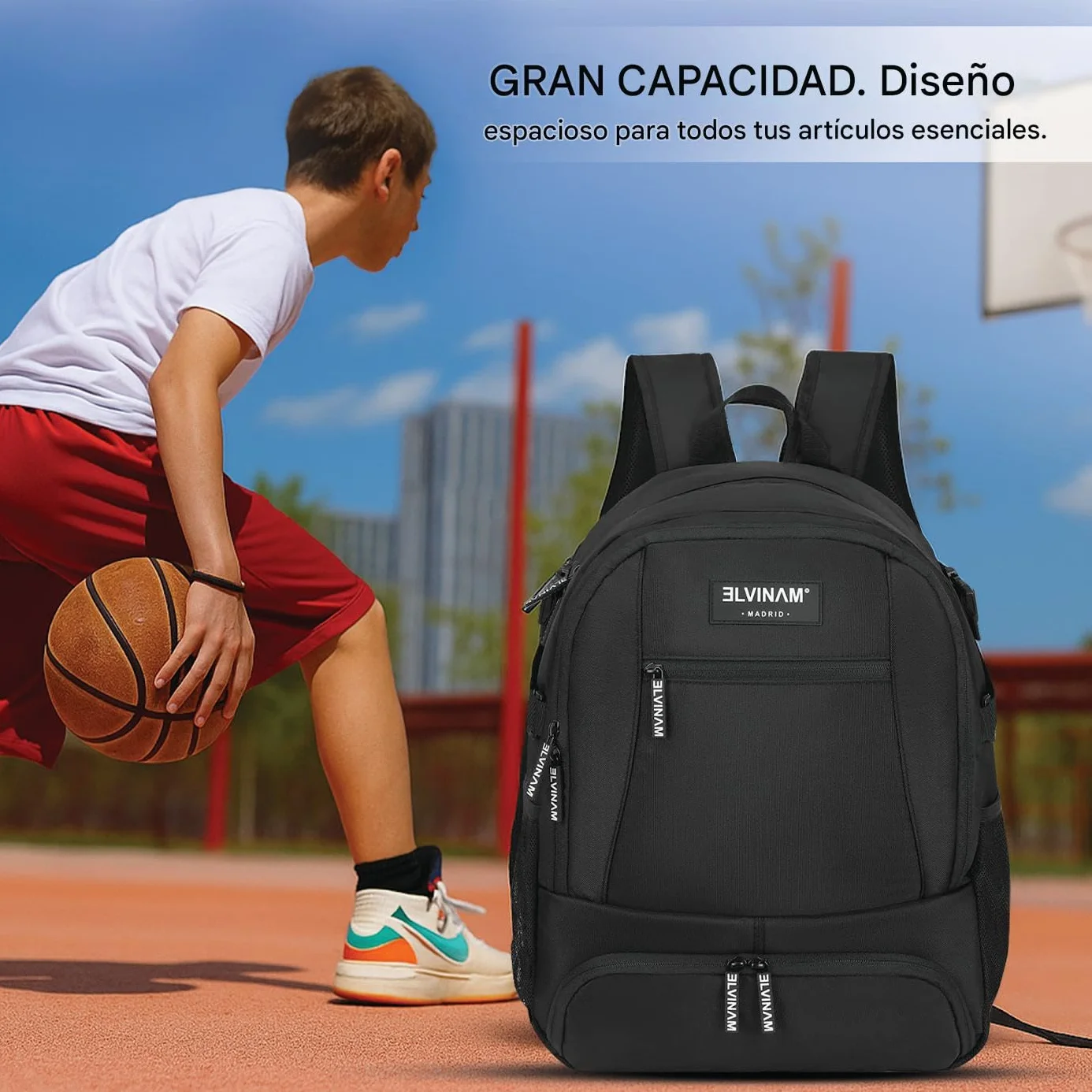 Mochila Baloncesto Impermeable Grande con Compartimento para Balón y Zapatillas