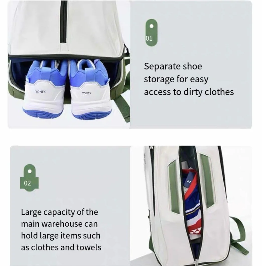 YONEX BA02312EX Expert - Mochila de piel para bádminton/tenis/squash, capacidad para 3 raquetas, con compartimento para zapatos.