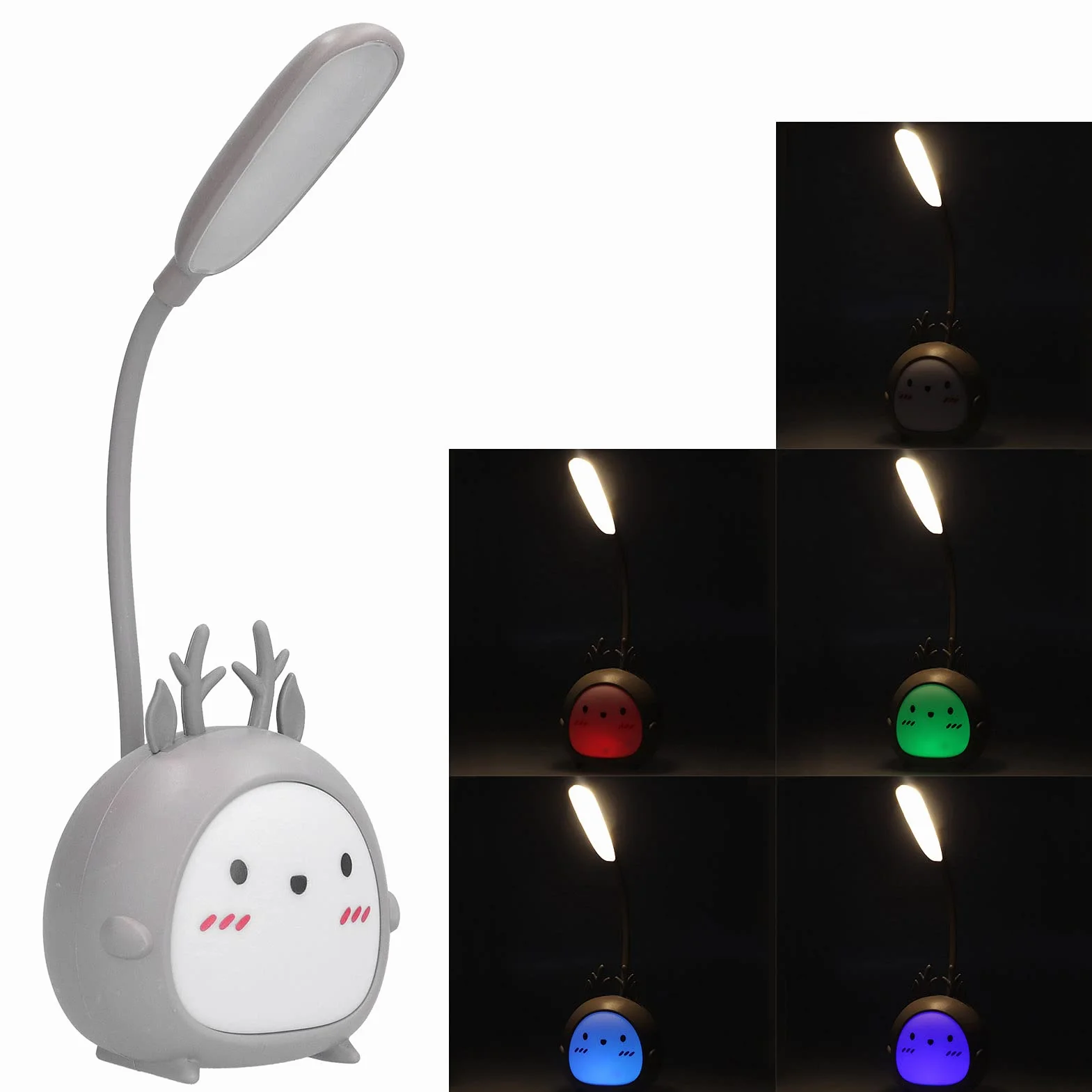 Lámpara de Escritorio LED de Animales de Dibujos Animados con Portalápices, Recargable USB, Diseño de Alce